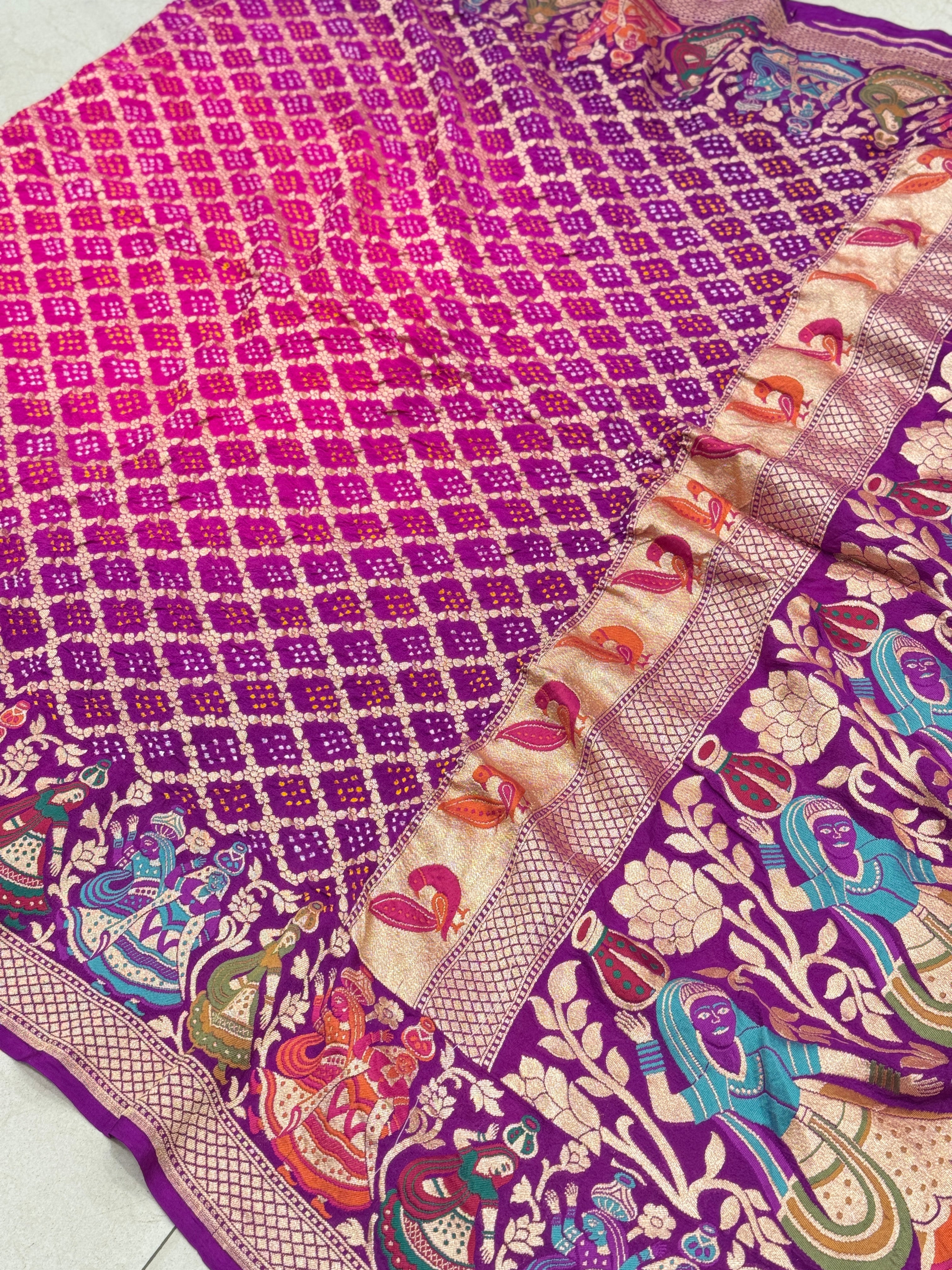 Rani Magenta Shaded Meenakari Rai Bandhej Saree