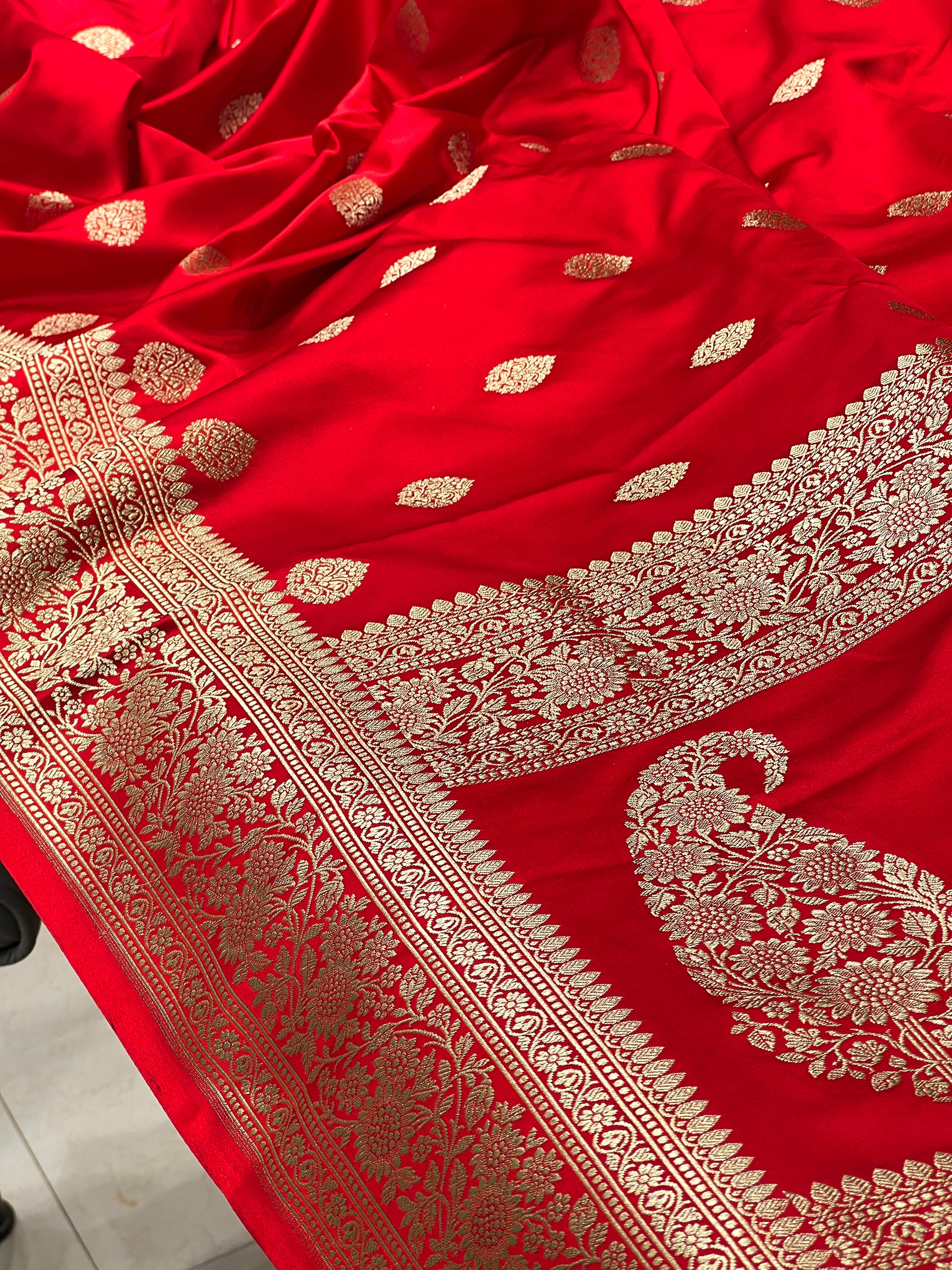 Red Banarasi Silk Butta Saree