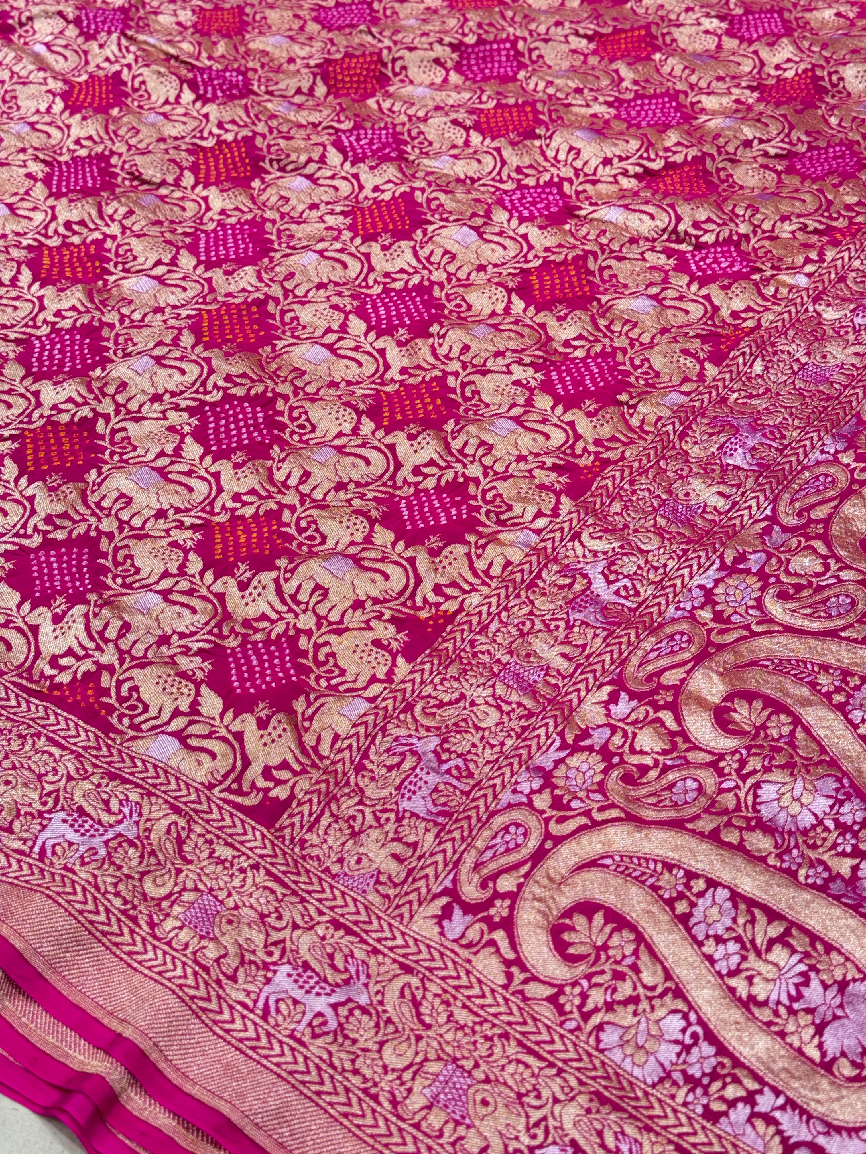 Rani Kadwa Weave Bandhej Saree