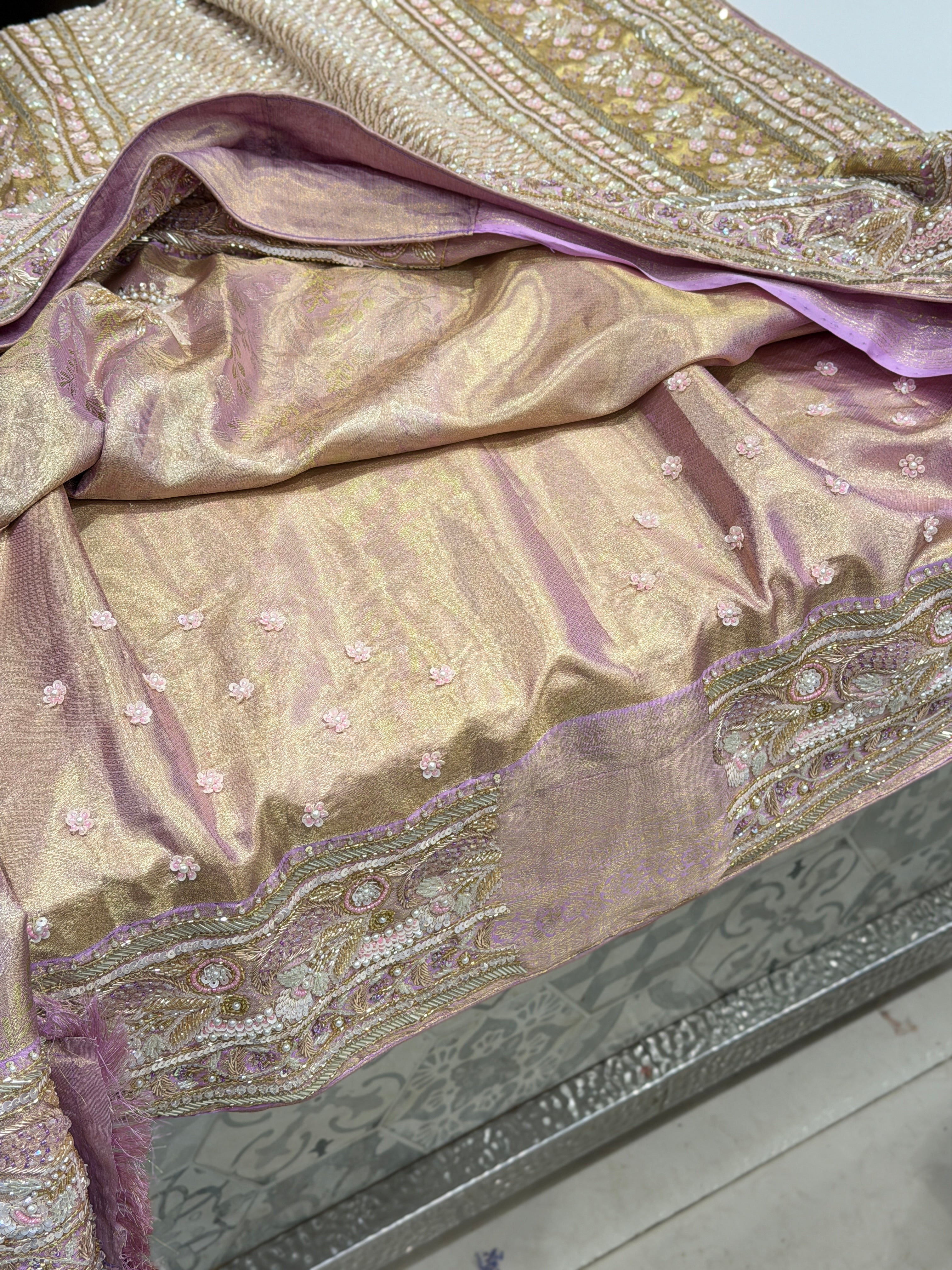 Lilac Floral Tissue Kanjivaram Hand Embroidery Saree