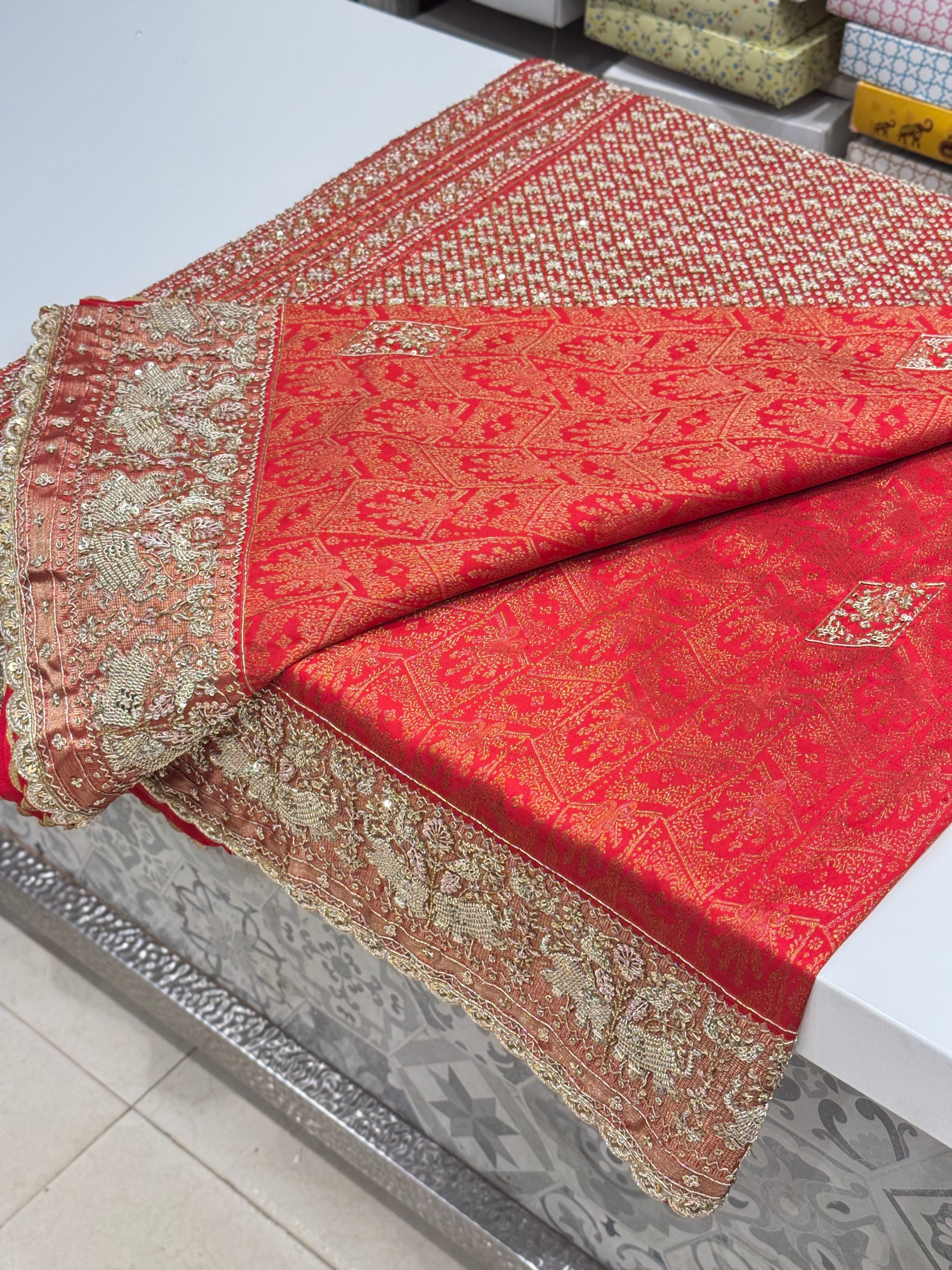 Red Kanjivaram Zardozi Elephant Motif Hand Embroidery Saree