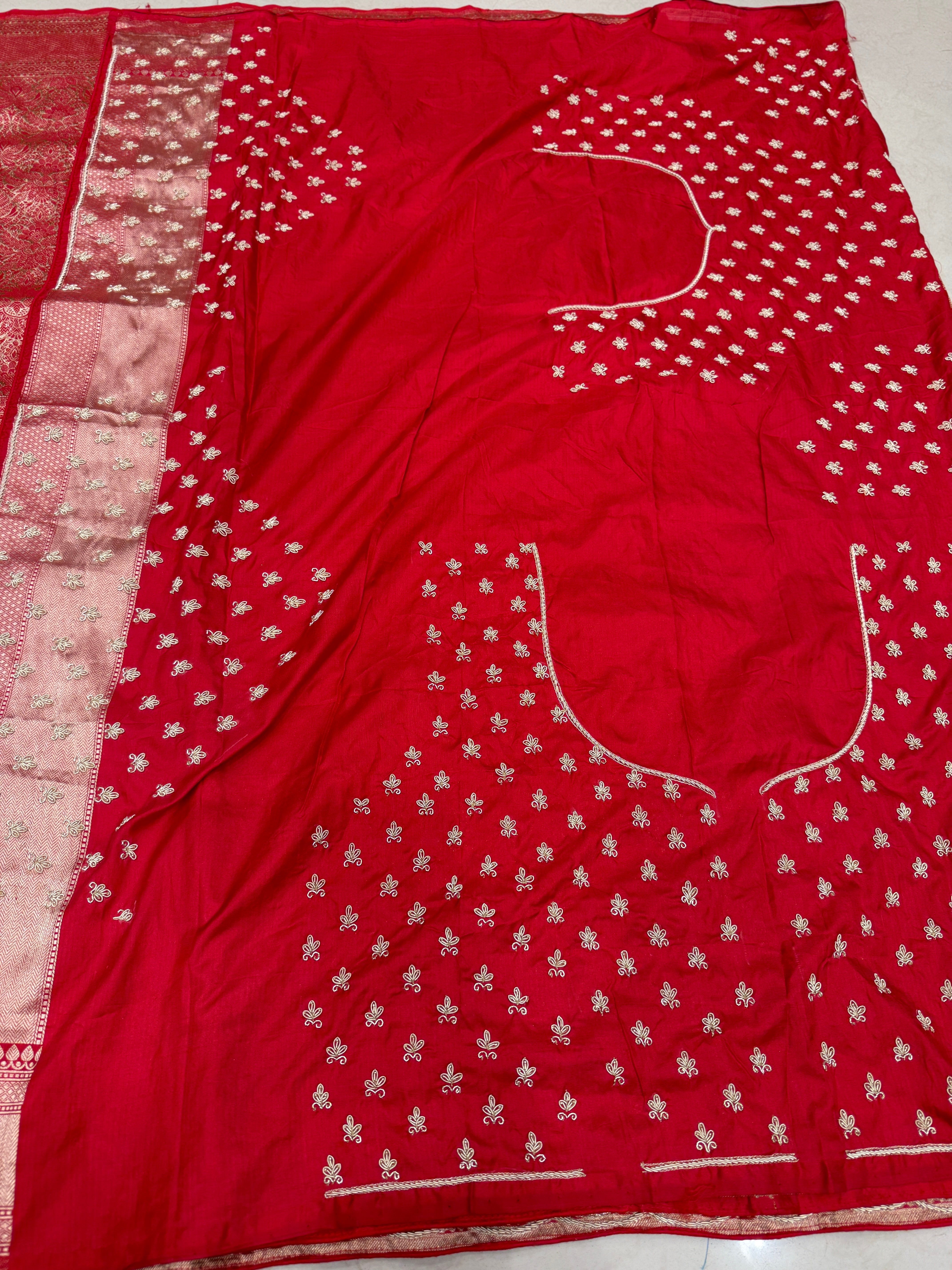 Red Banarasi Katan Doli Edit Zardosi Saree
