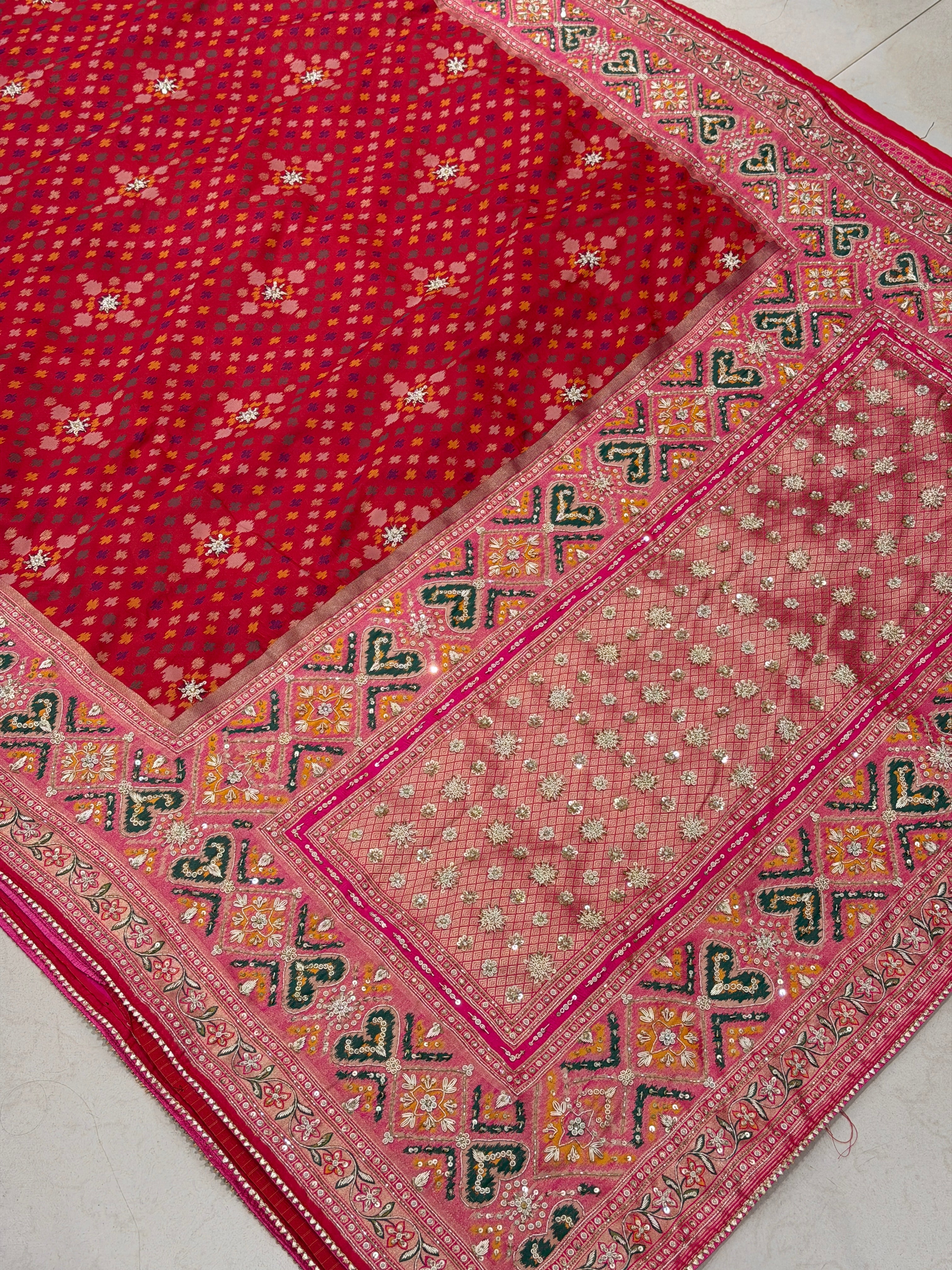 Red Patola Zardosi Hand Embroidery Saree