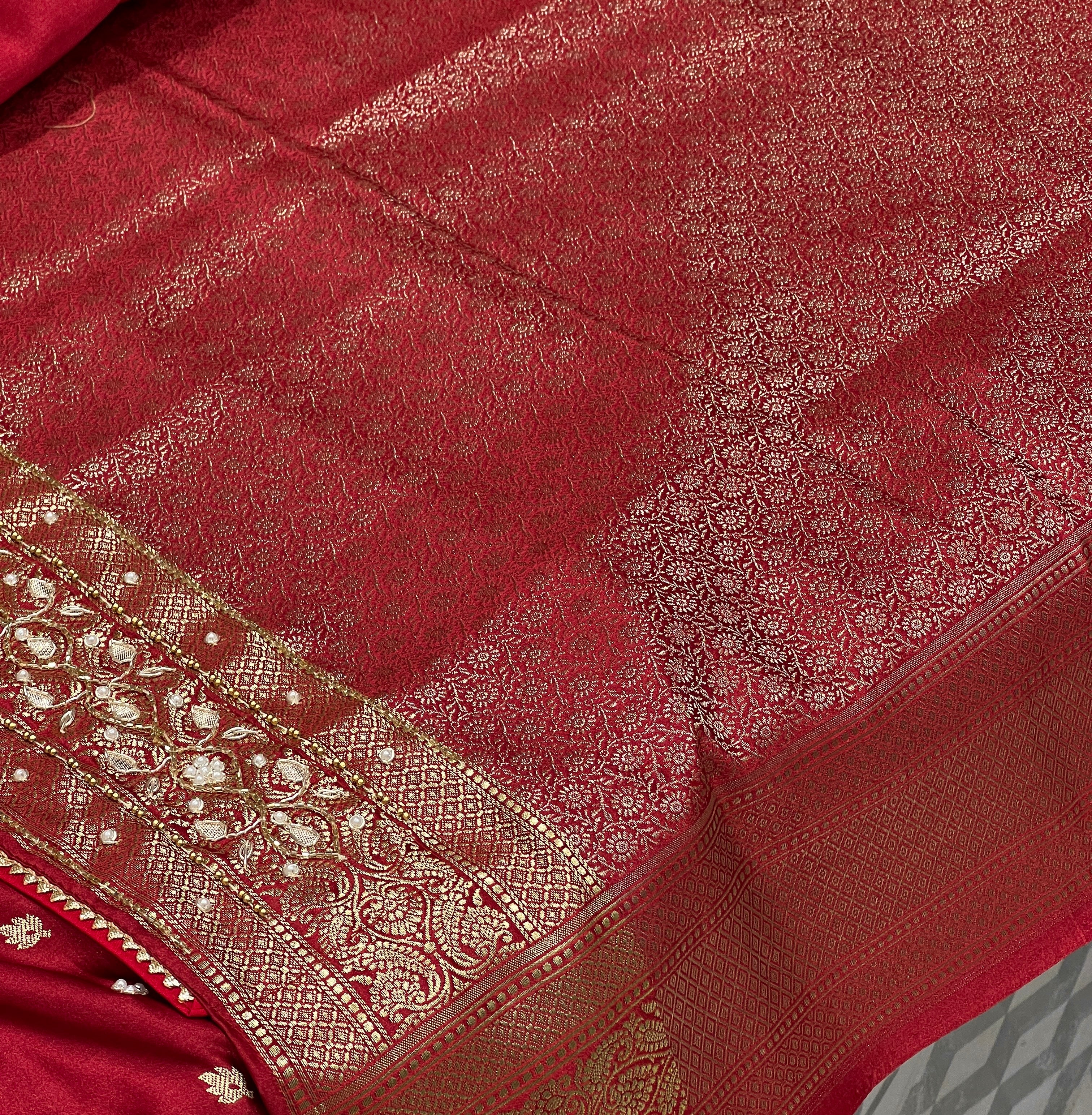 Maroon Banarasi Butti Hand Embroidery Saree