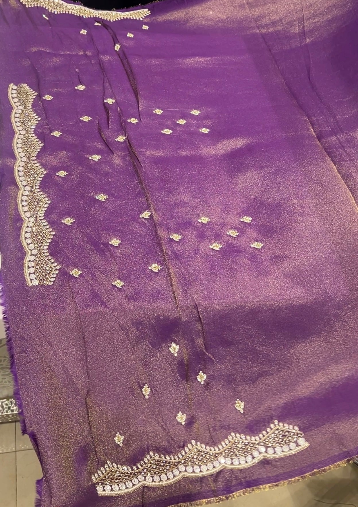 Tissue Crepe Hand Embroidery Saree