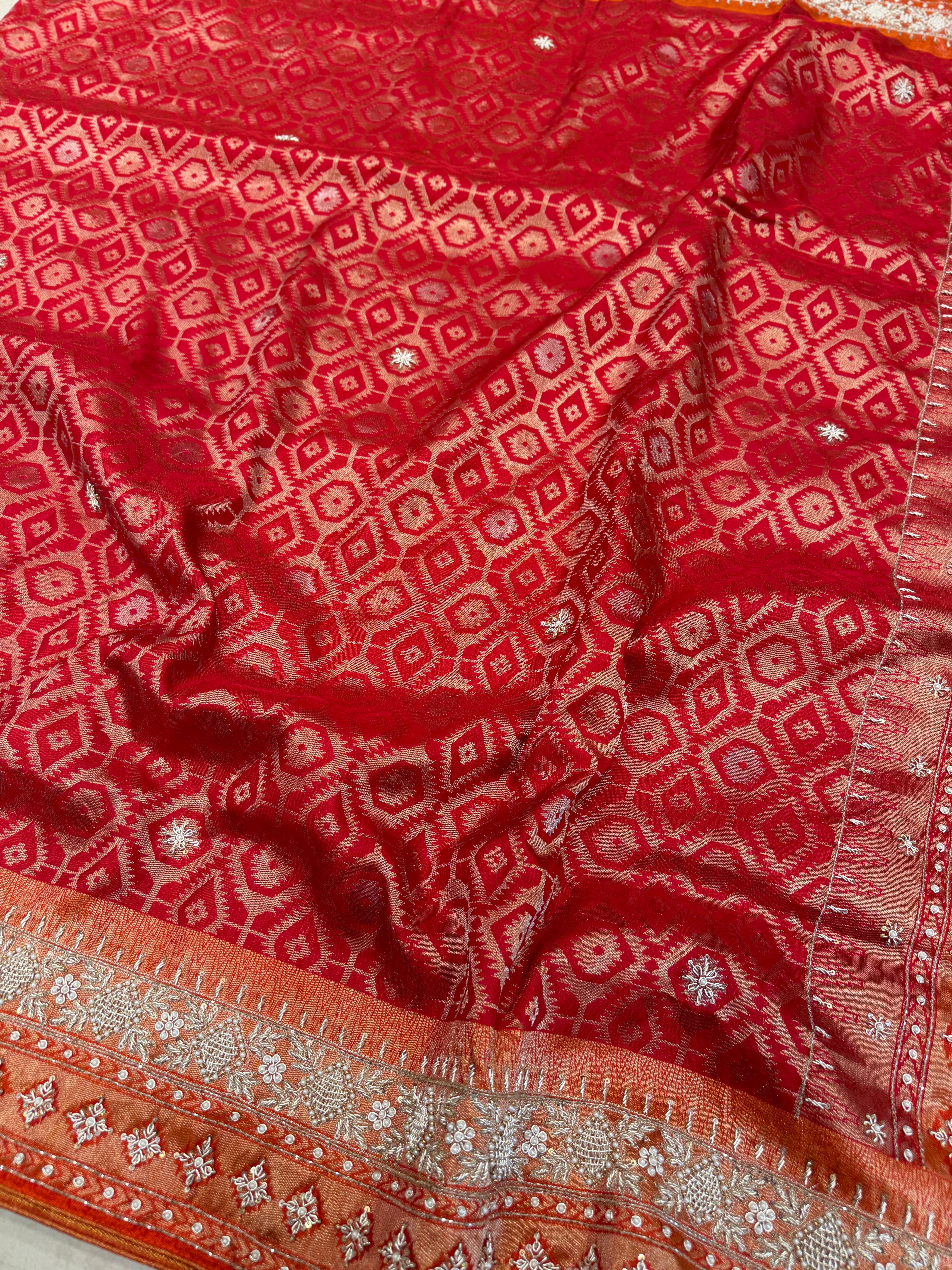 Red Contemporary Kanjivaram Upada Zardosi Hand Embroidery Saree
