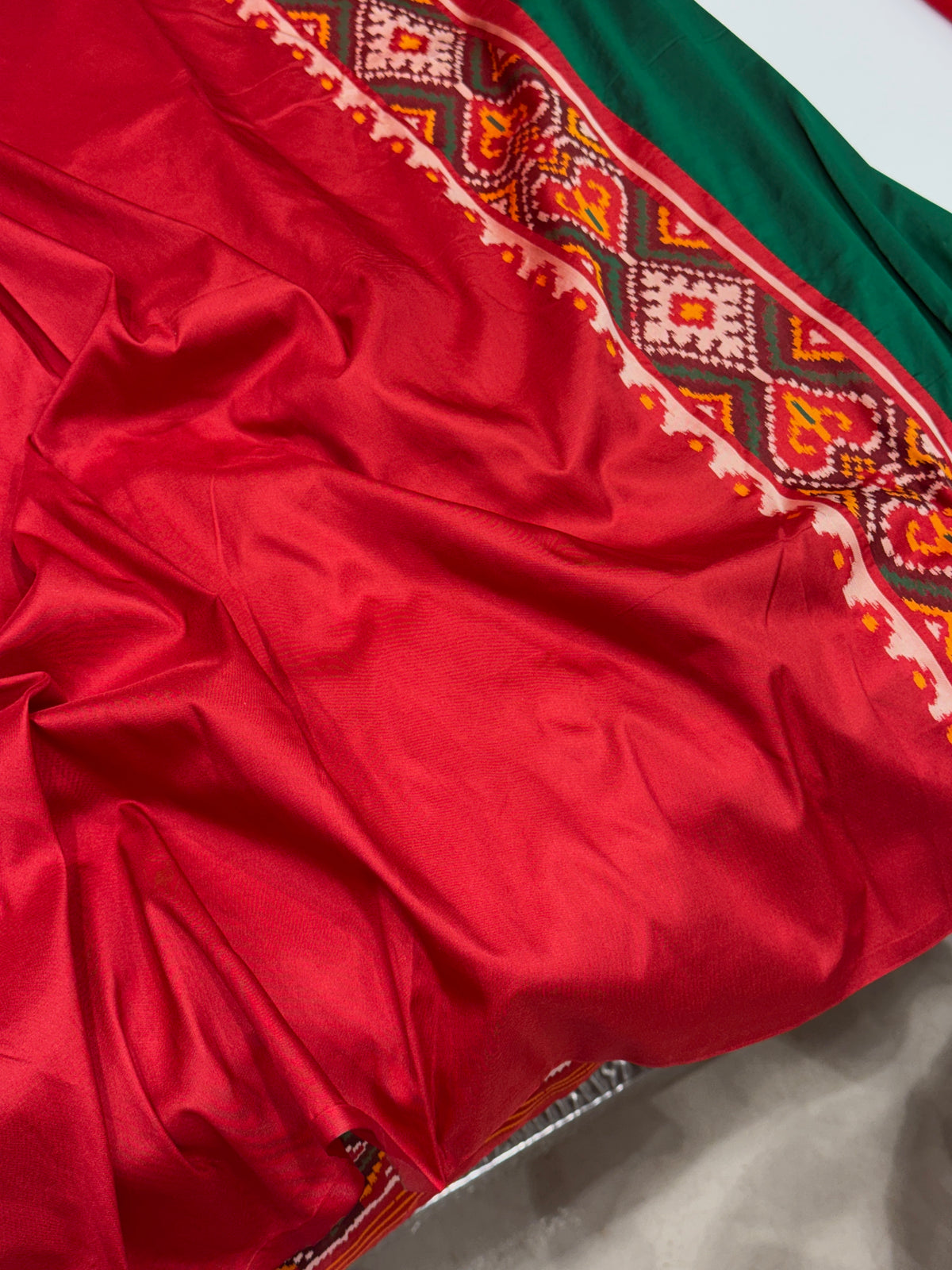 Green Red Manekchowk Semi Silk Weaved Patan Patola Saree