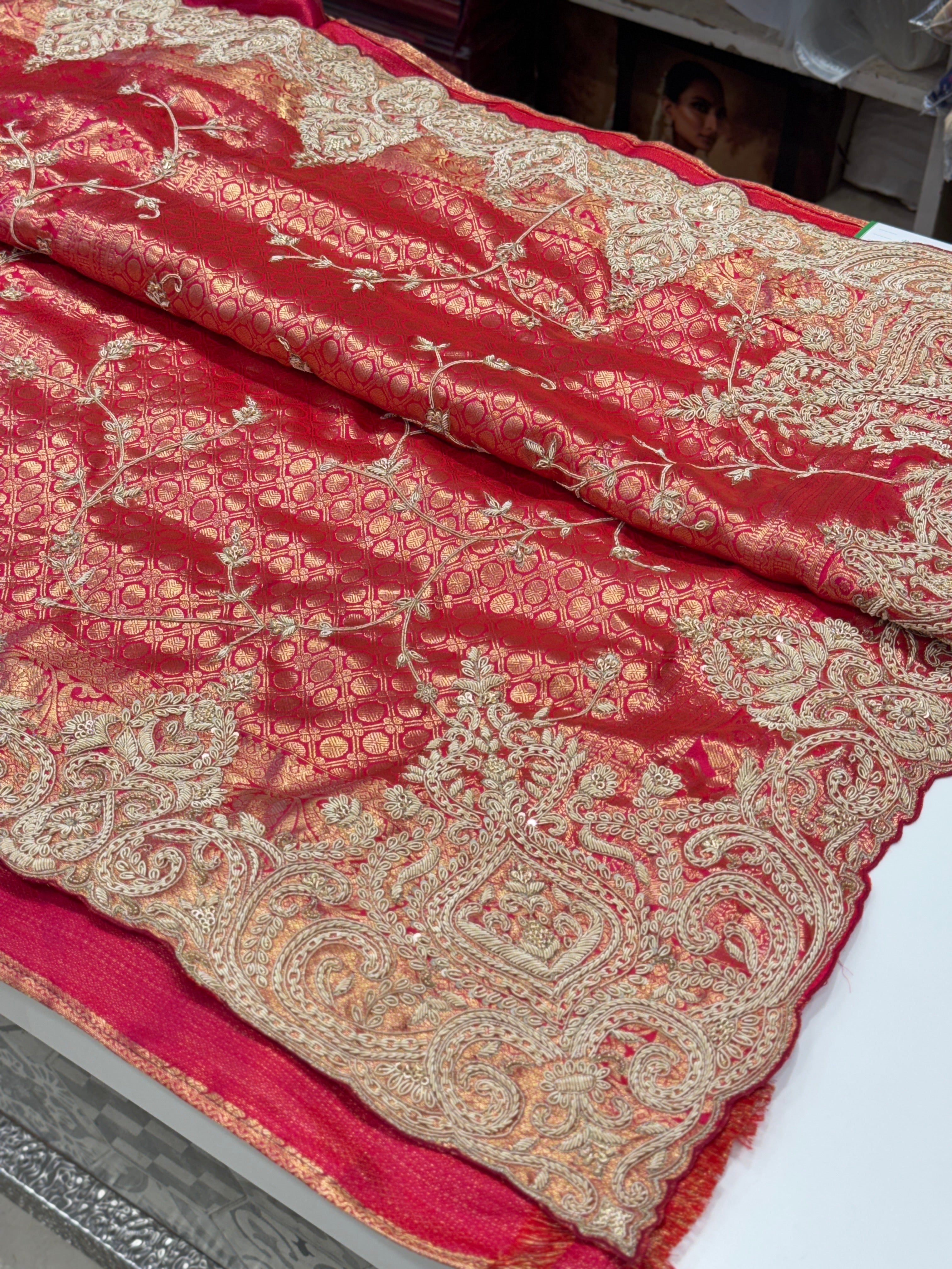 Rani Pink Kanjivaram Zardosi Hand Embroidery Saree