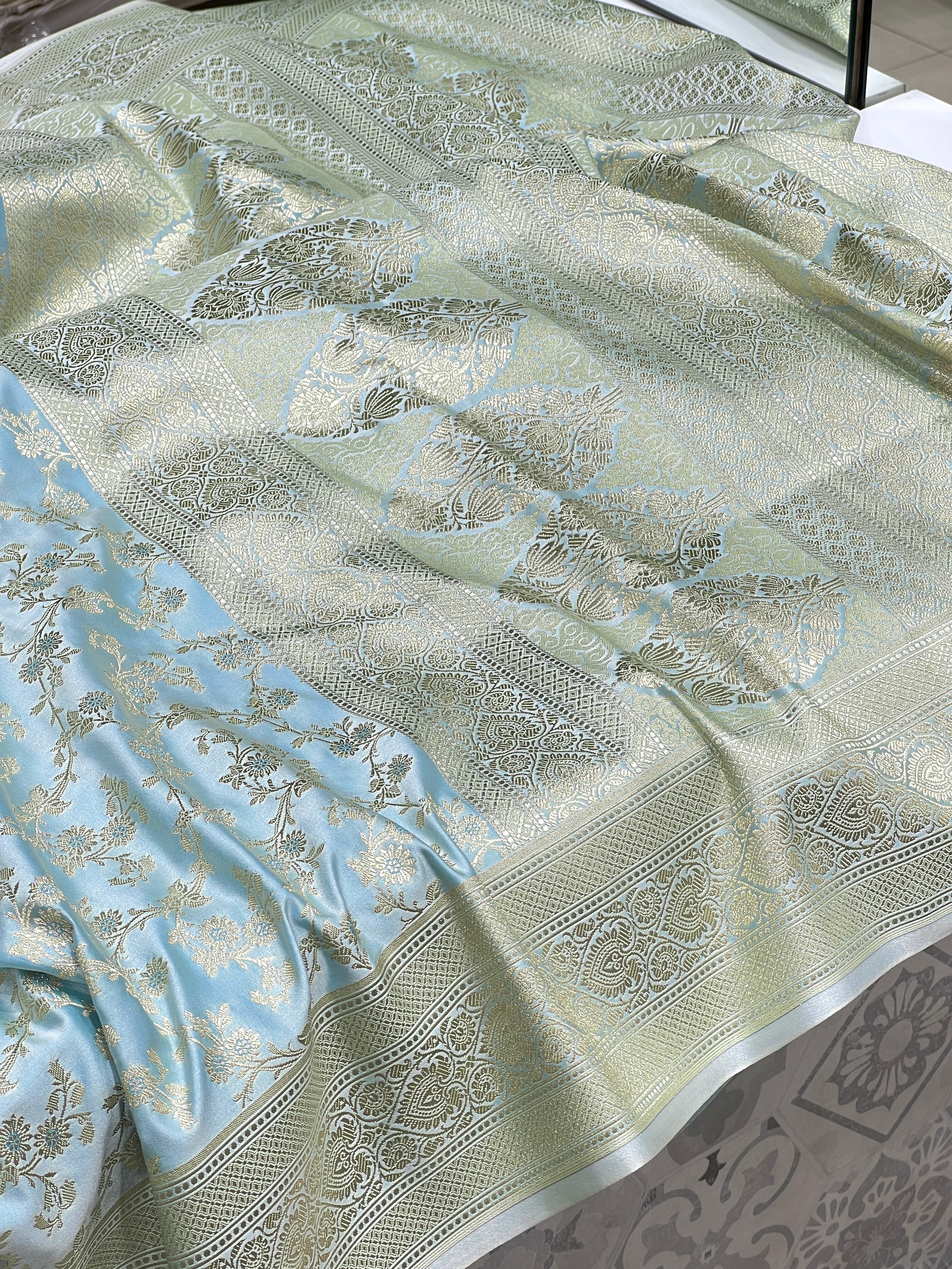 Blue Banarasi Silk Floral Saree