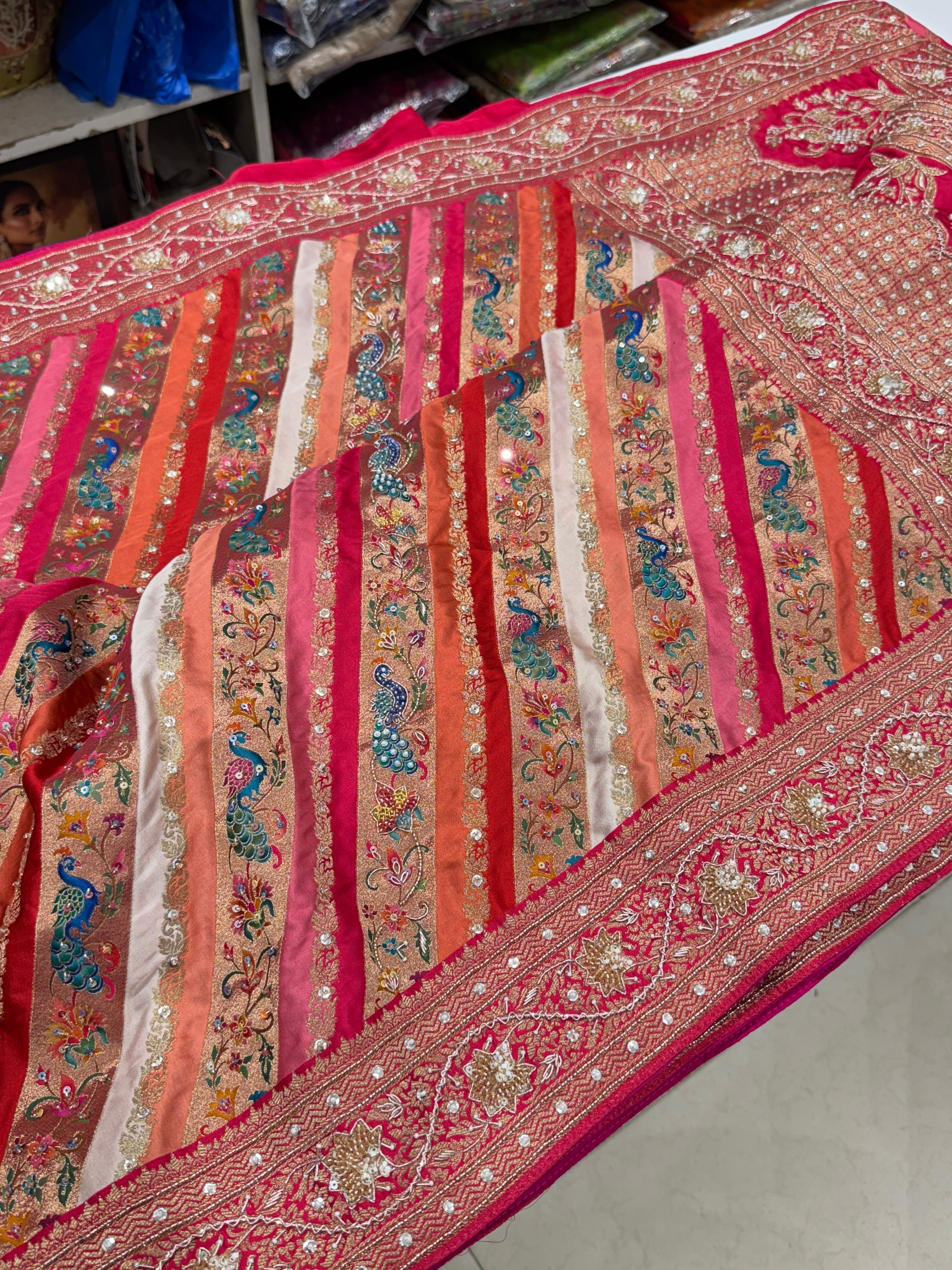 Khushi Kapoor Inspired Banarasi Modal Rangkat Embroidery Saree