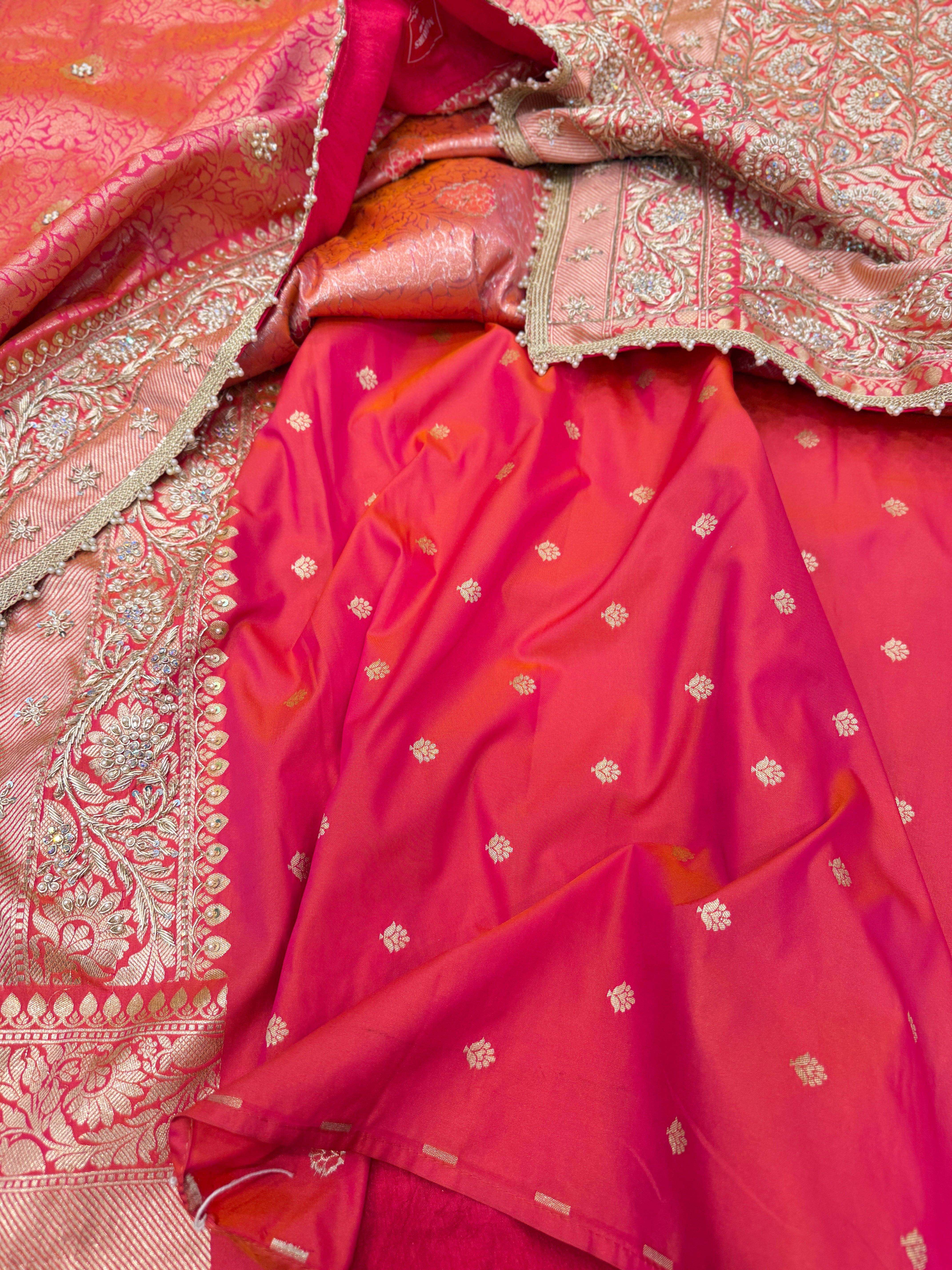 Cross Rust Banarasi Brocade Hand Embroidery Naka Tikki Saree