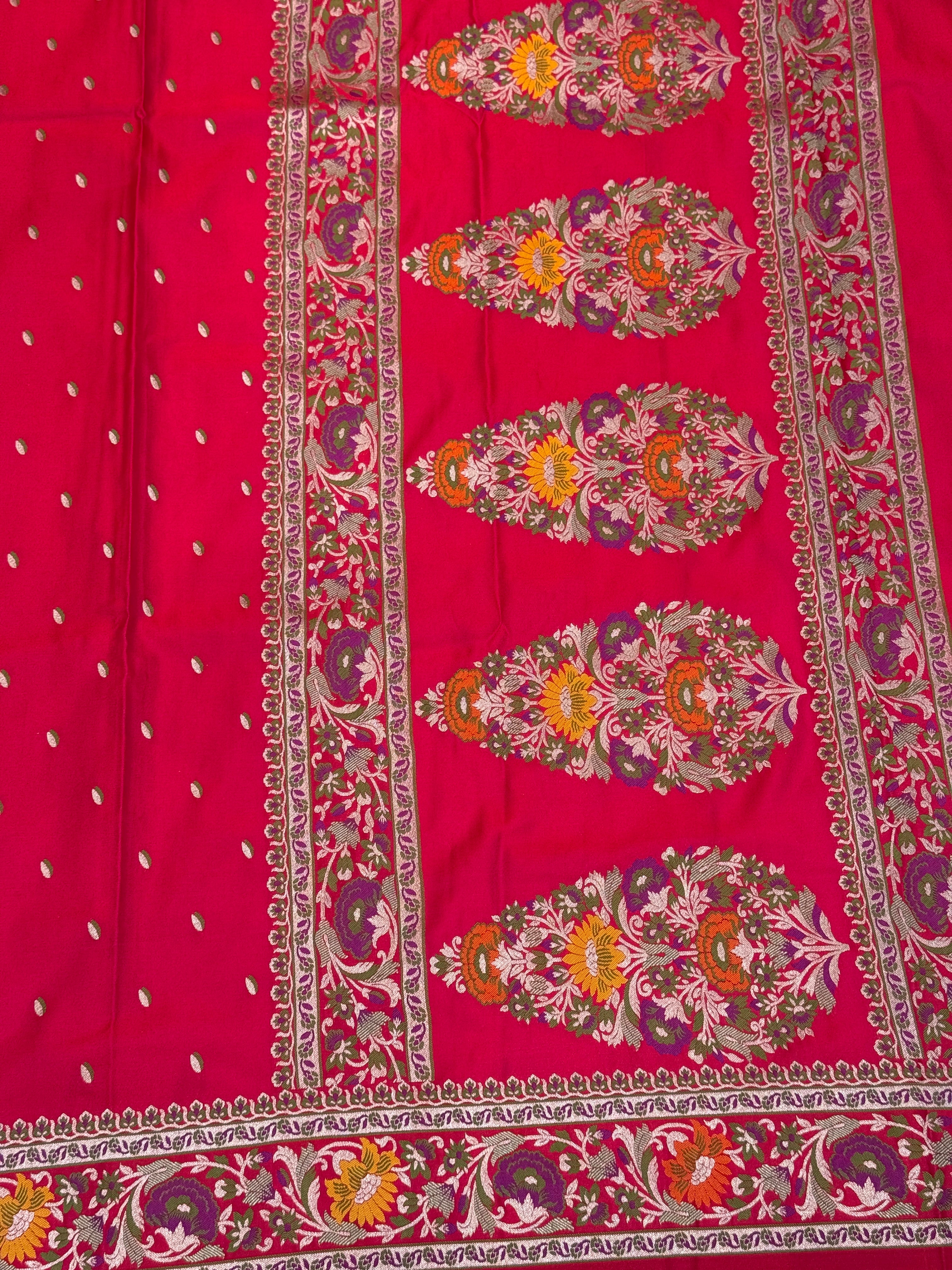 Red Banarasi Silk Small Butti Meena Saree