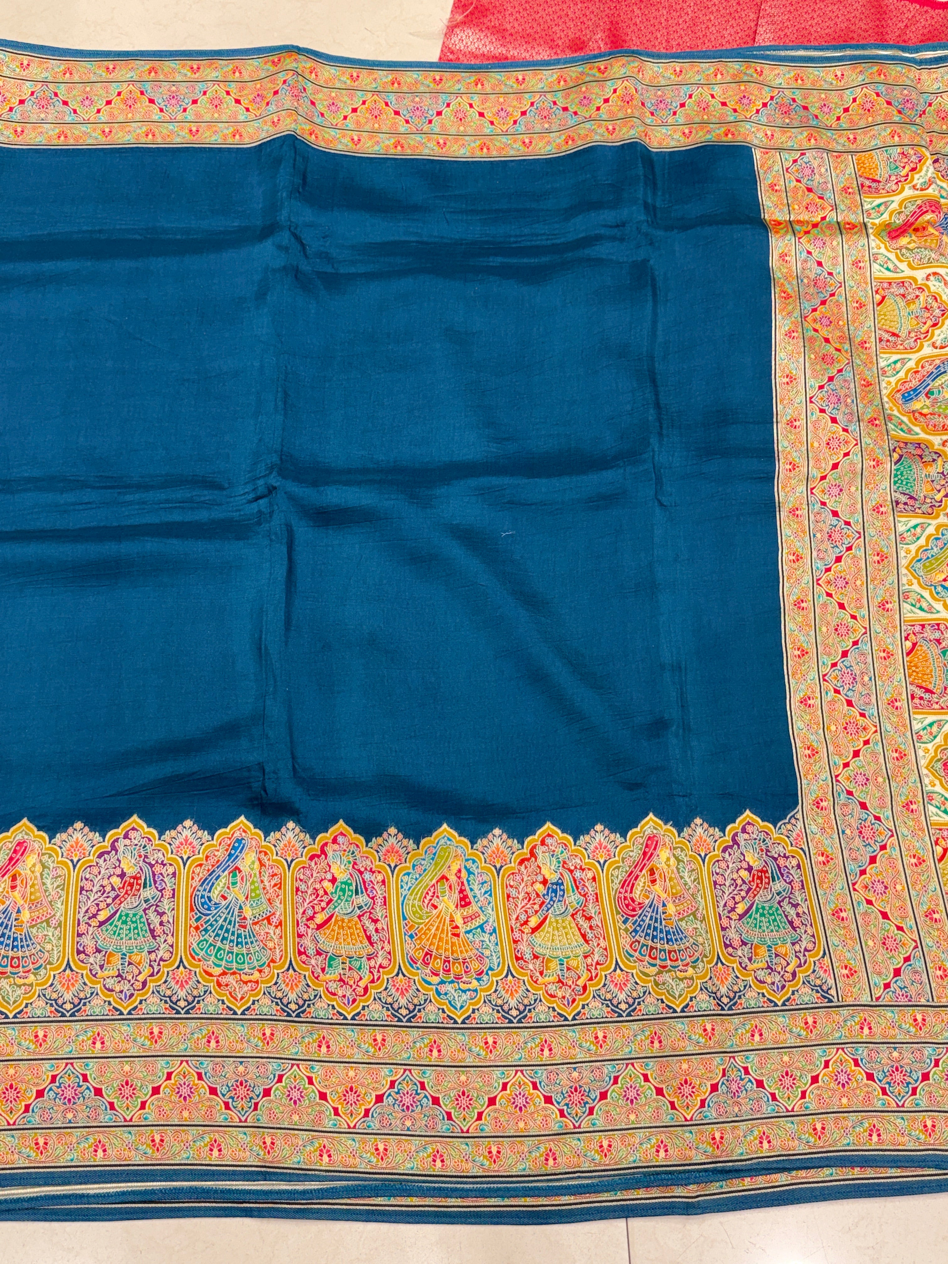 Blue Gala Weaved Pashmina Style Multi Colour Saree