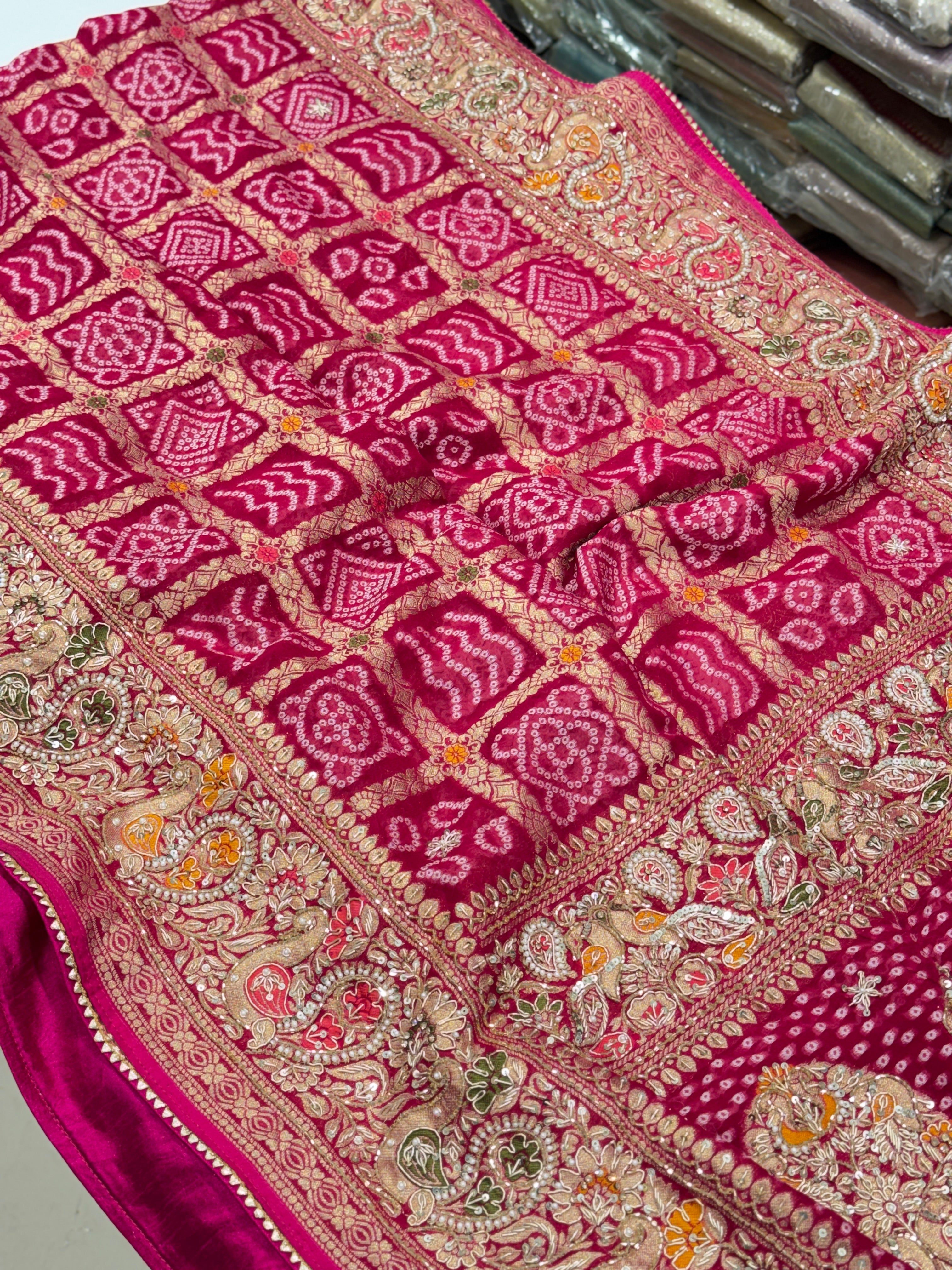 Rani Gharchola Zardosi Hand Embroidery Saree Georgette