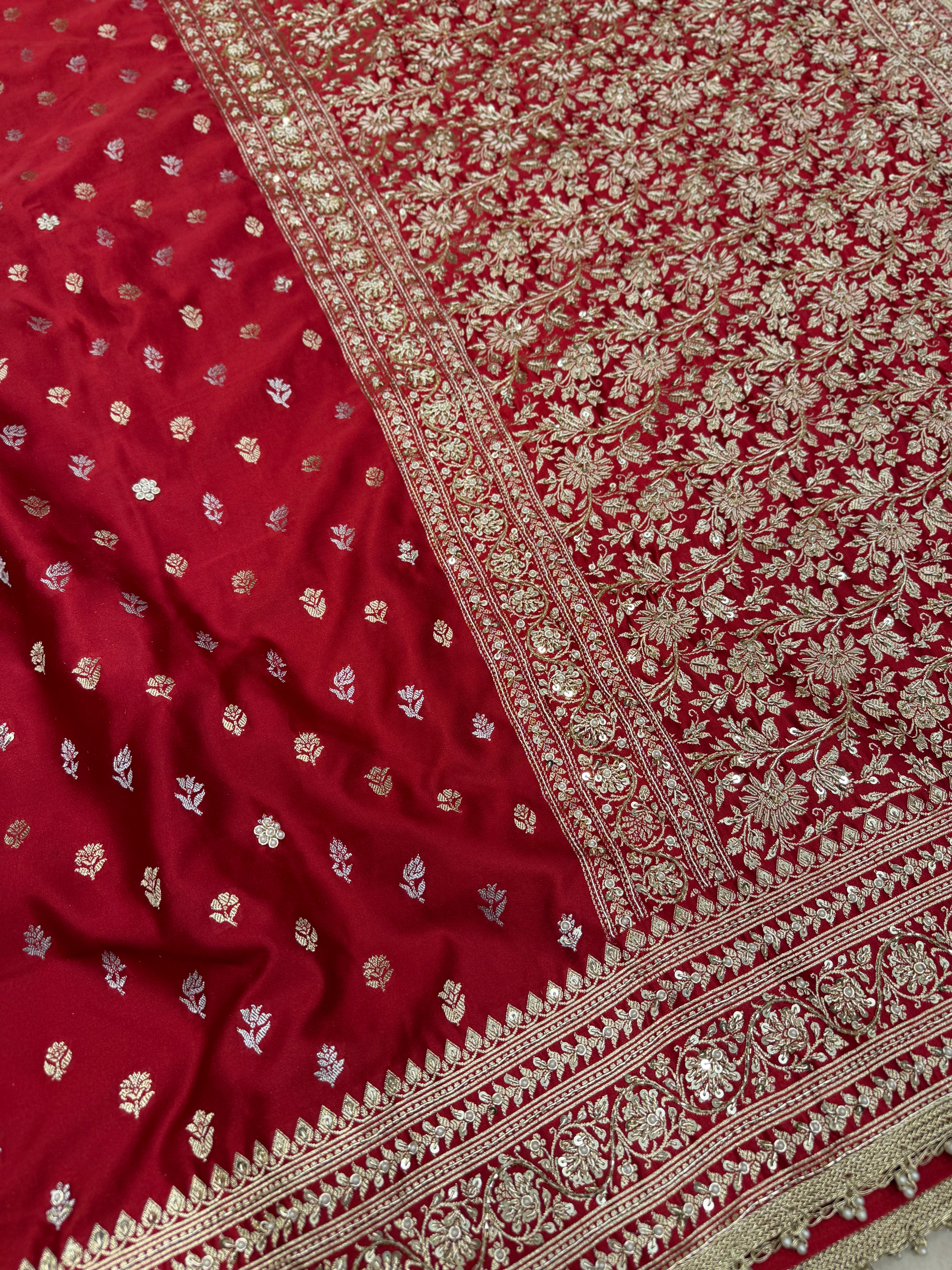 Maroon Banarasi Sona Roopa Buttis Zardosi Hand Embroidery Saree