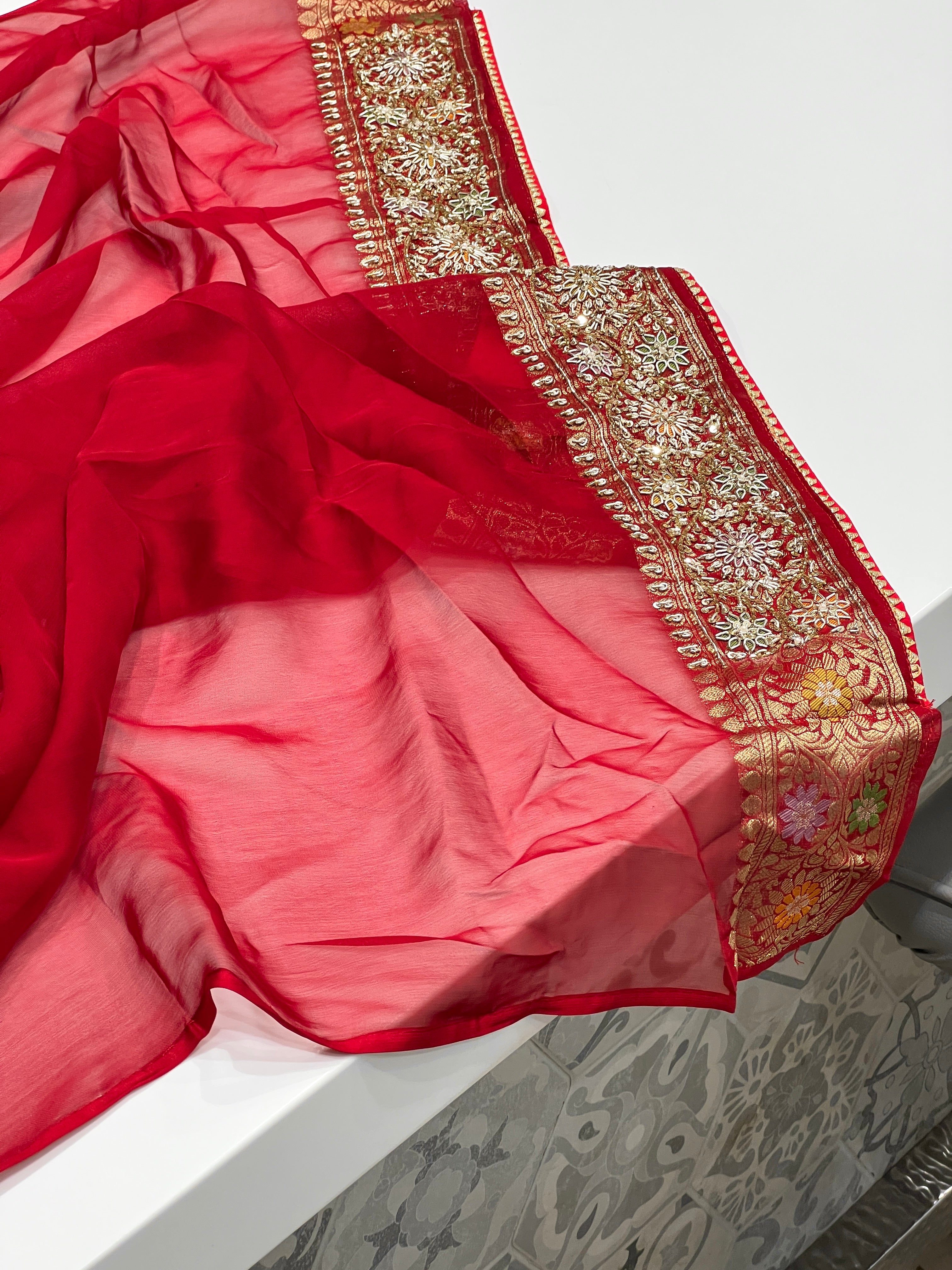 Red Gharchola 2.0 Zardozi Hand Embroidery Saree