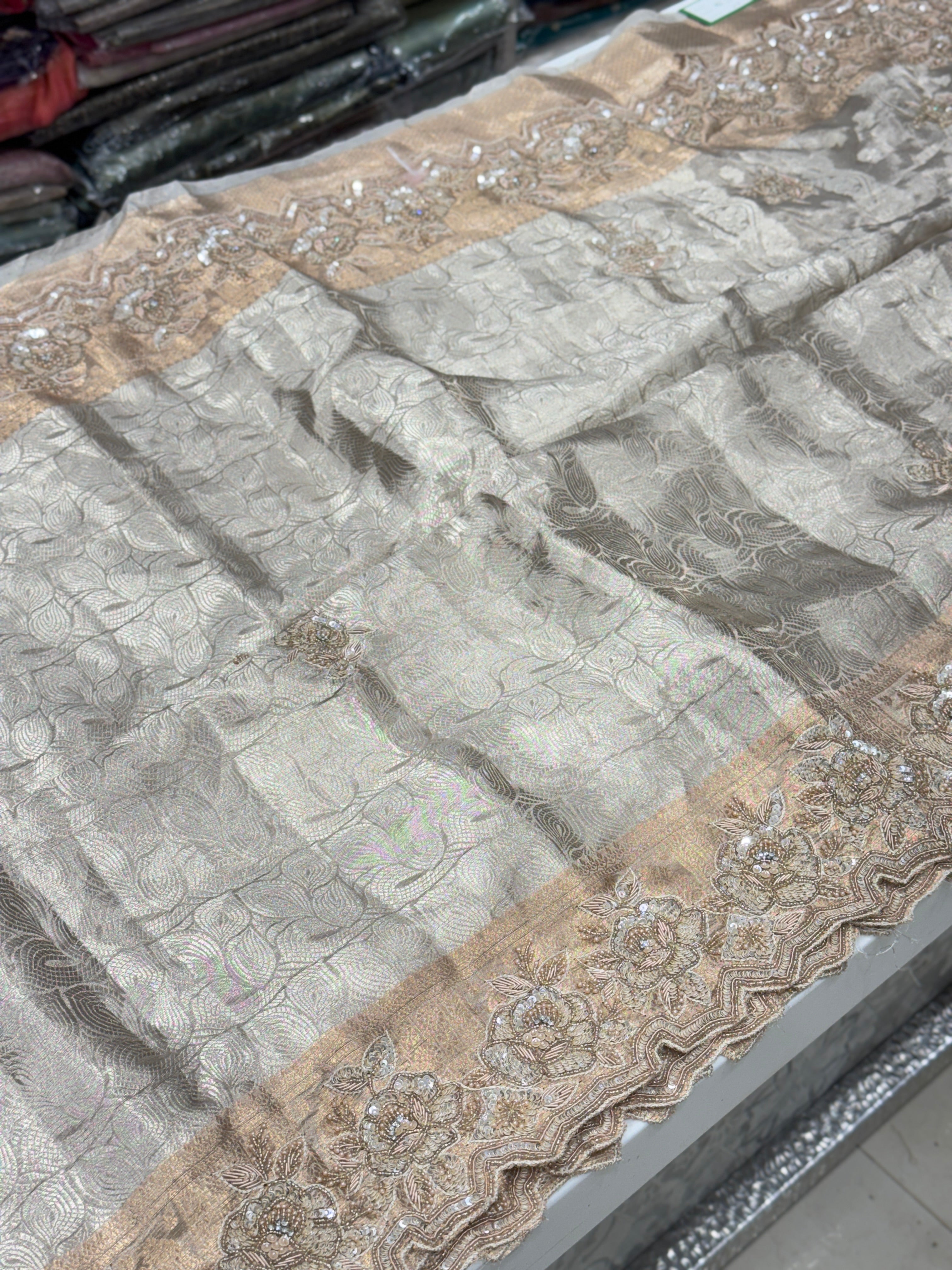 Silver Tissue Kanjivaram Hand Embroidery Contemporary Style Saree