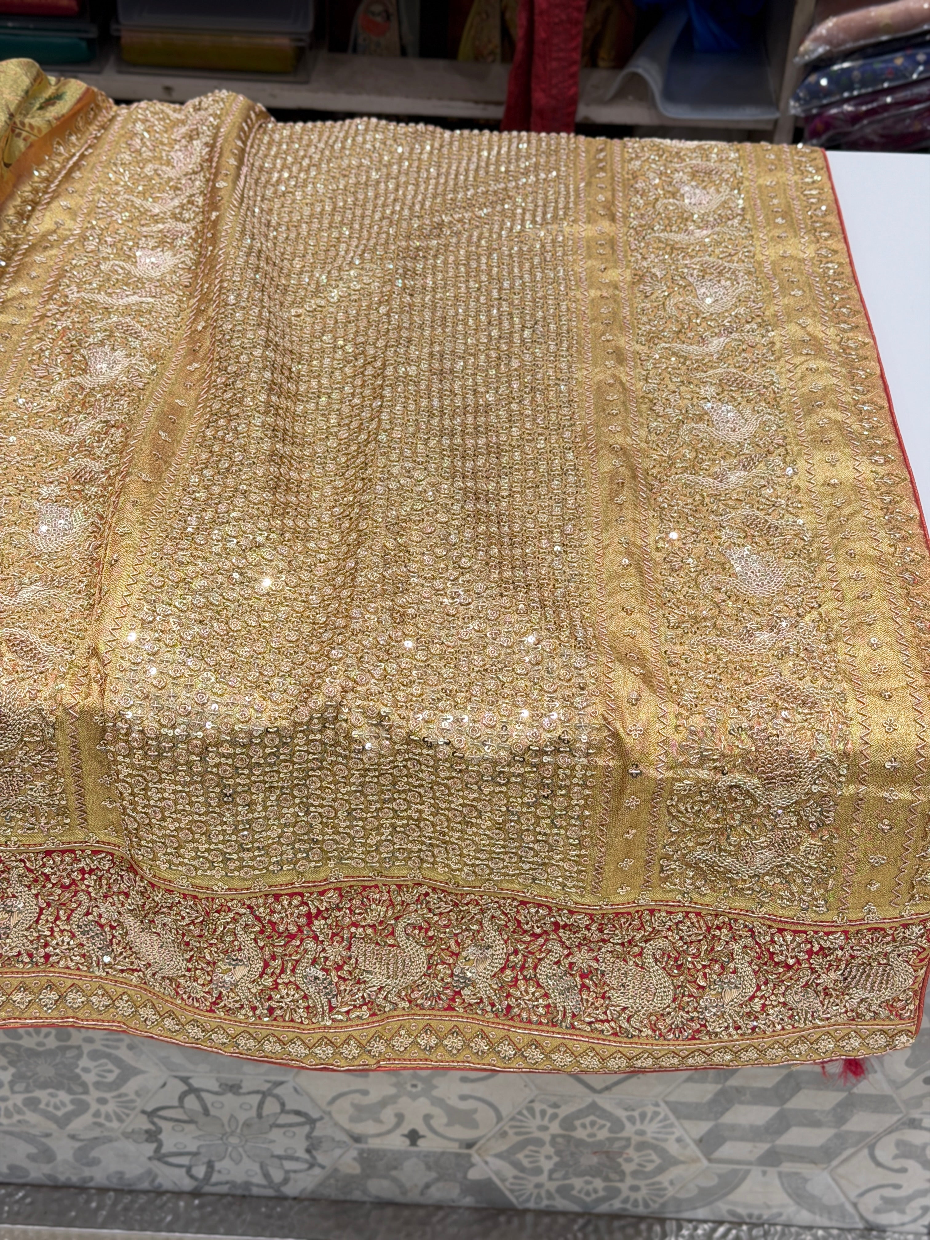 Pista Green Tissue Kanjivaram Paithani Style Zardosi Hand Embroidery Saree