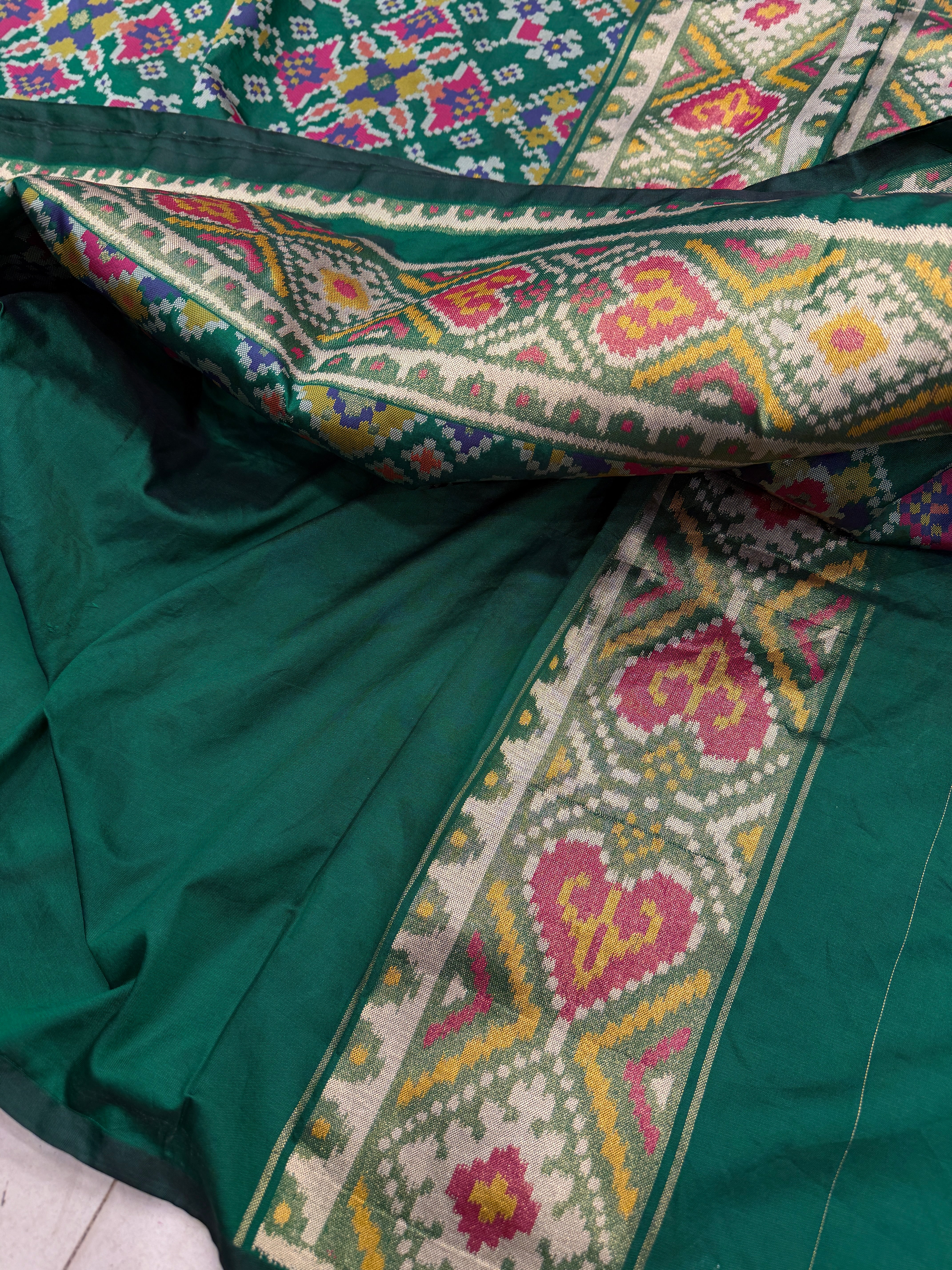 Bottle Green Manek Chowk Semi Silk Weaved Patan Patola Saree