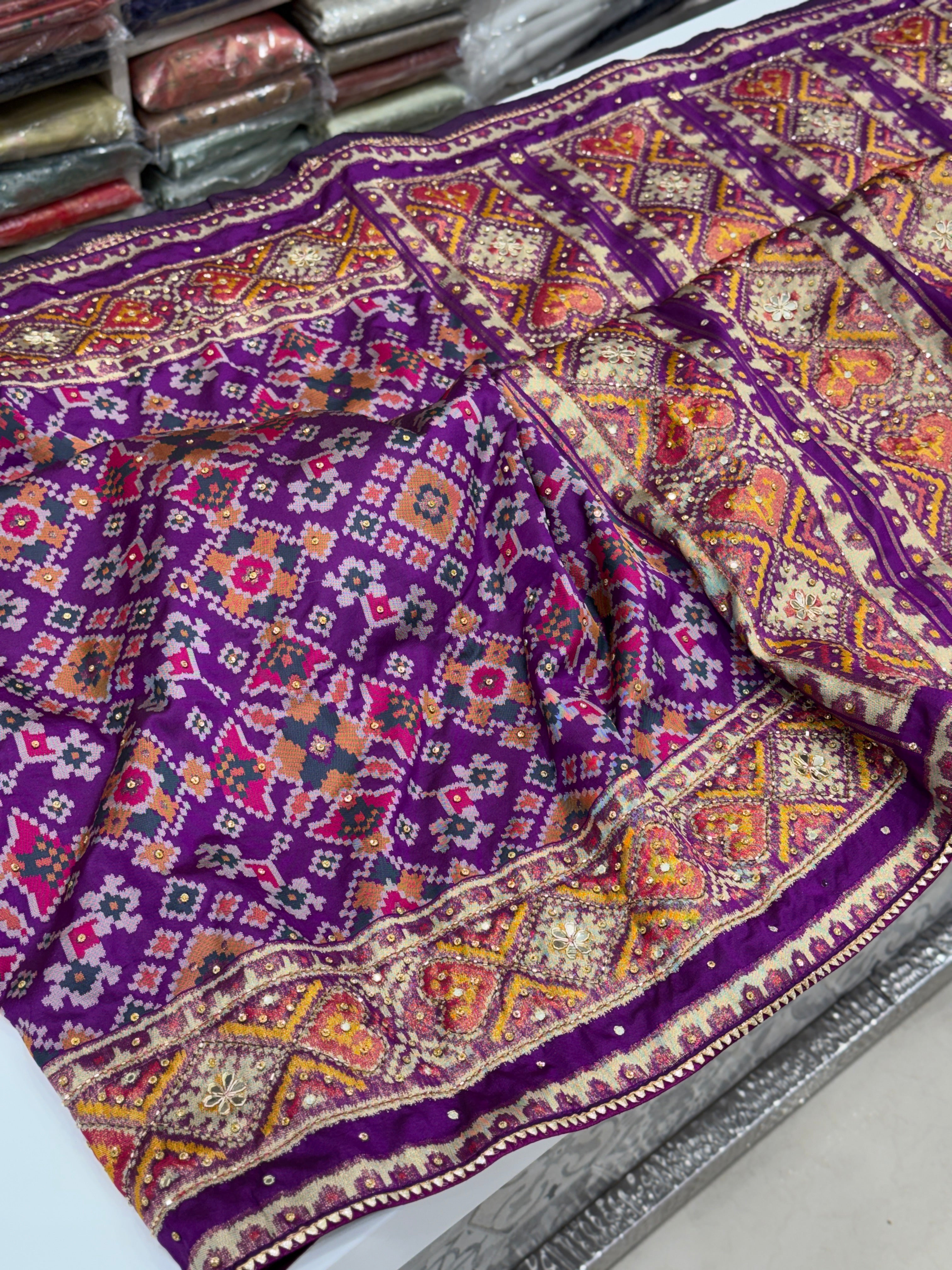 Violet Ratan Chowk Patola Hand Embroidery Kutchi Style Saree
