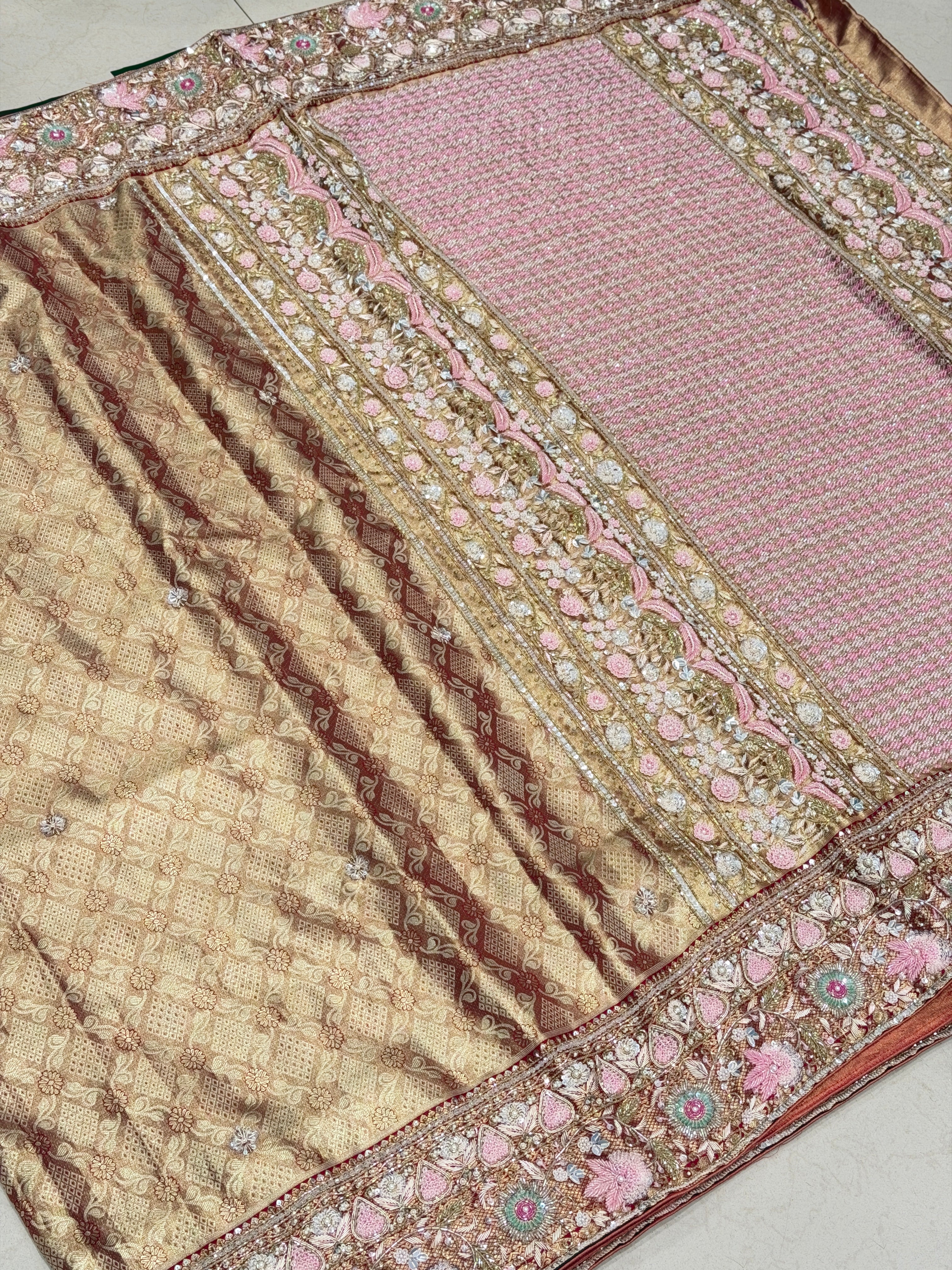 Pista Green Tissue Kanjivaram Paithani Style Zardosi Hand Embroidery Saree