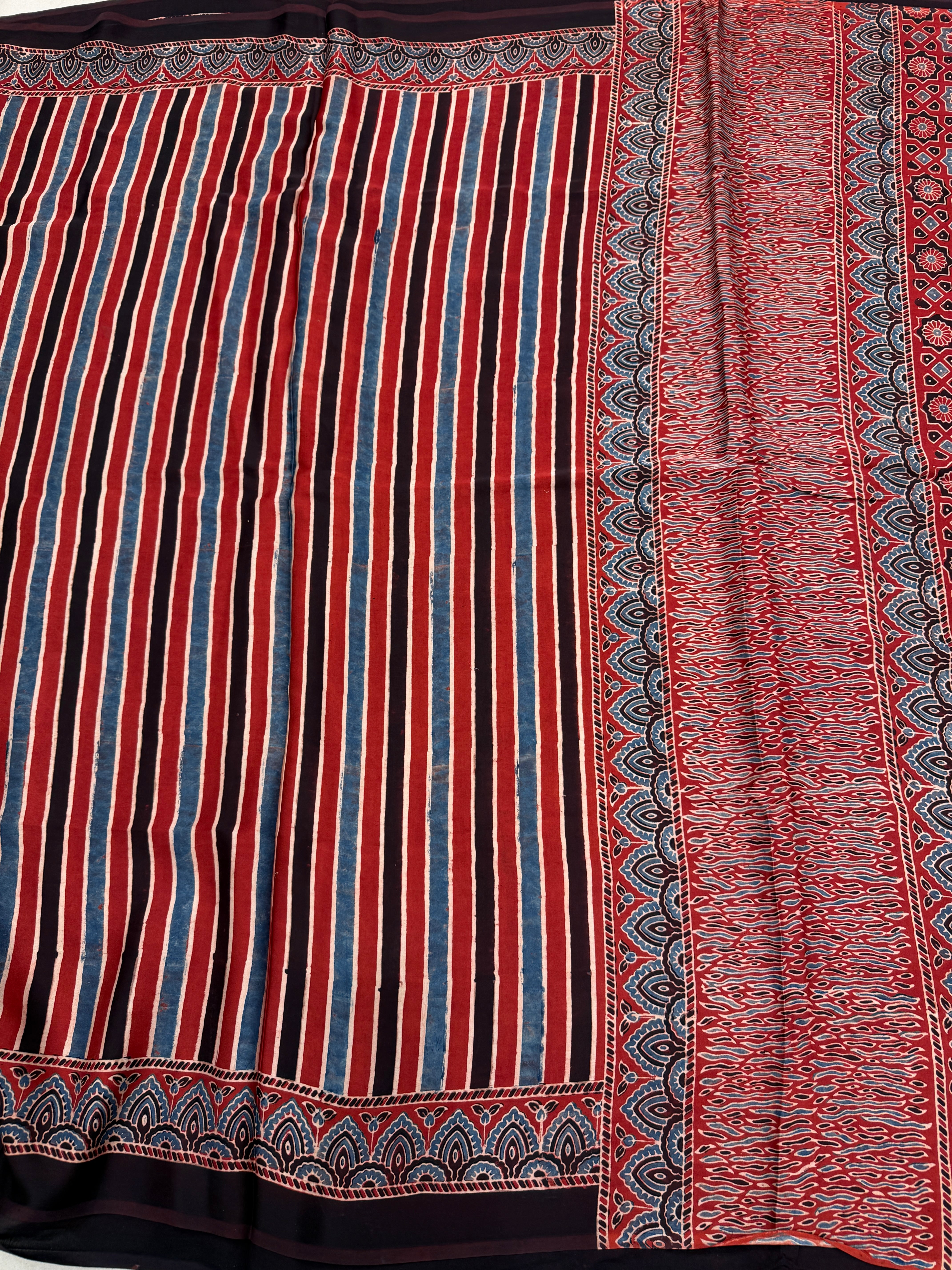 Red Contemporary Ajrakh Hand Block Print Pure Gajji Silk Saree