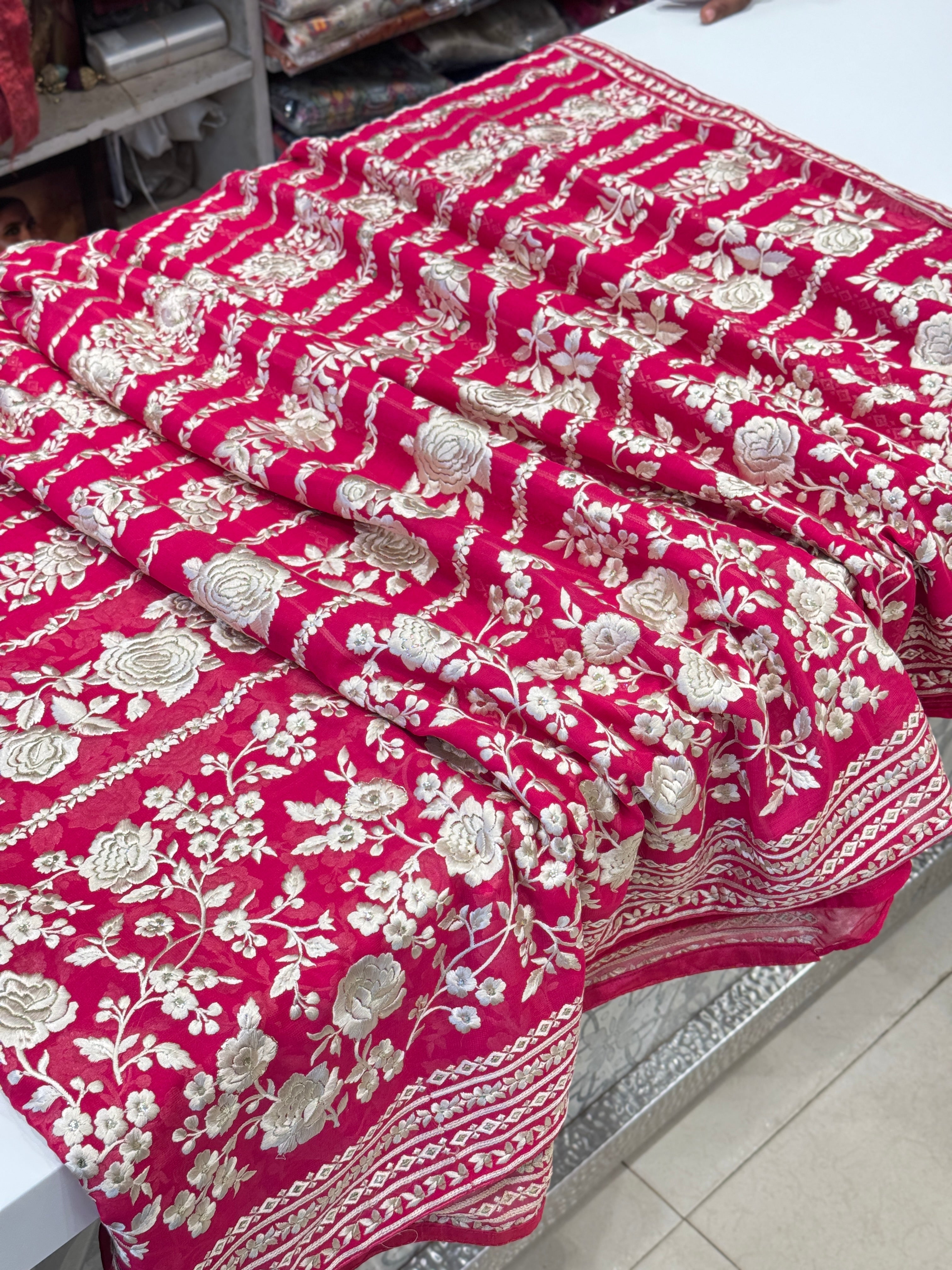 Rani Pink Contemporary Parsi Gara Saree