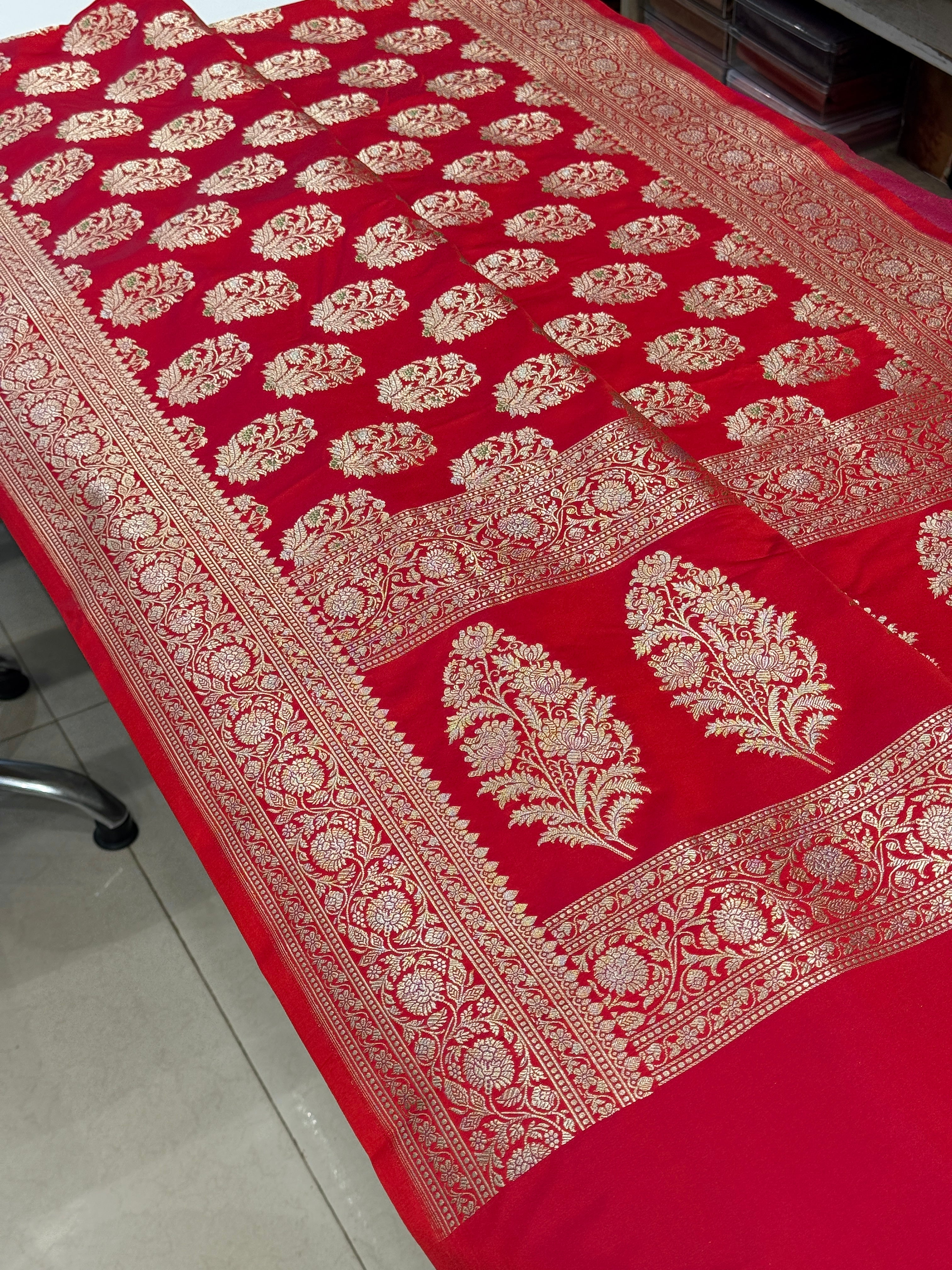 Red Meenakari Butta Banarasi Silk Saree