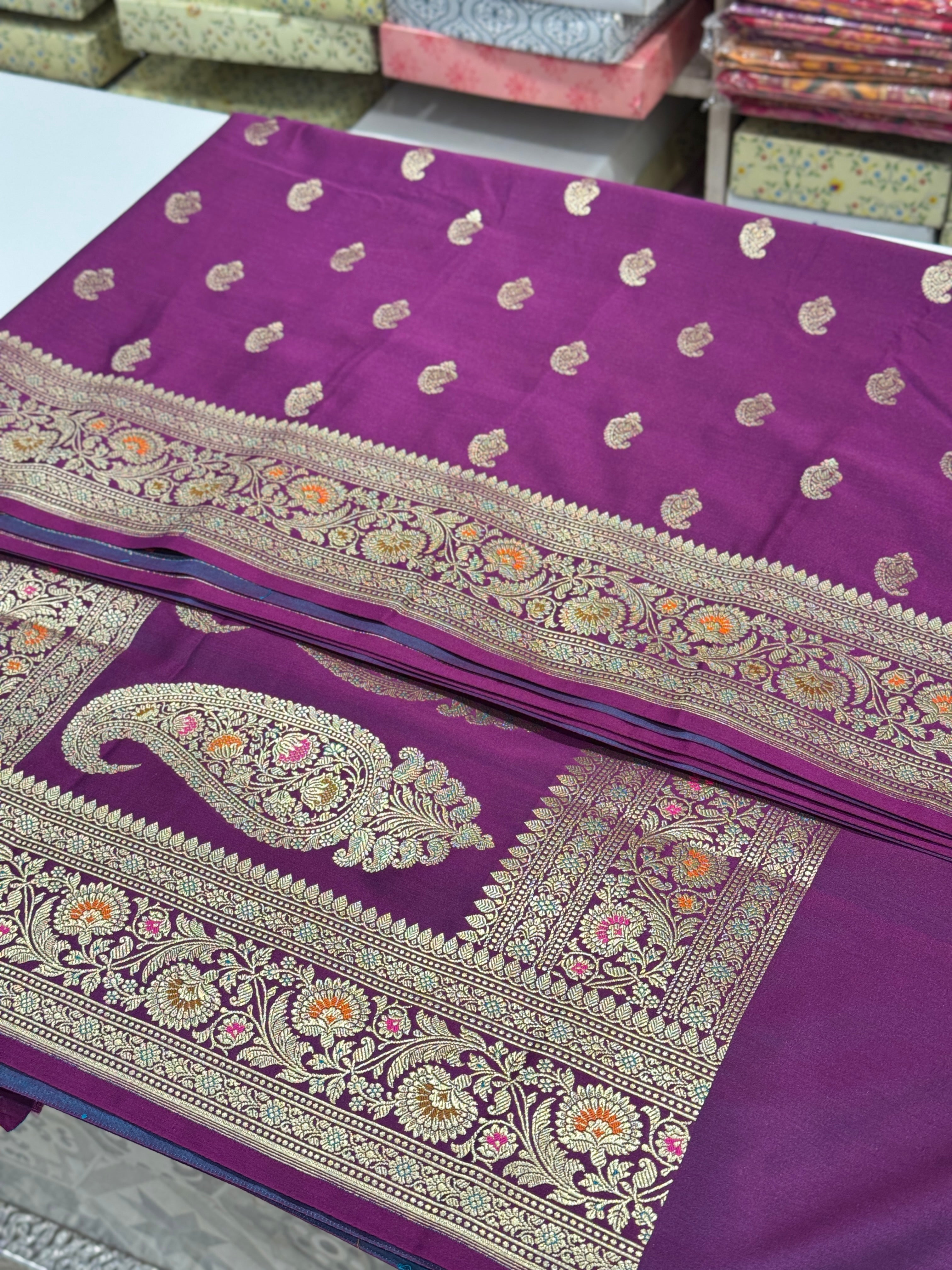 Cross Violet Banarasi Meenakari Saree