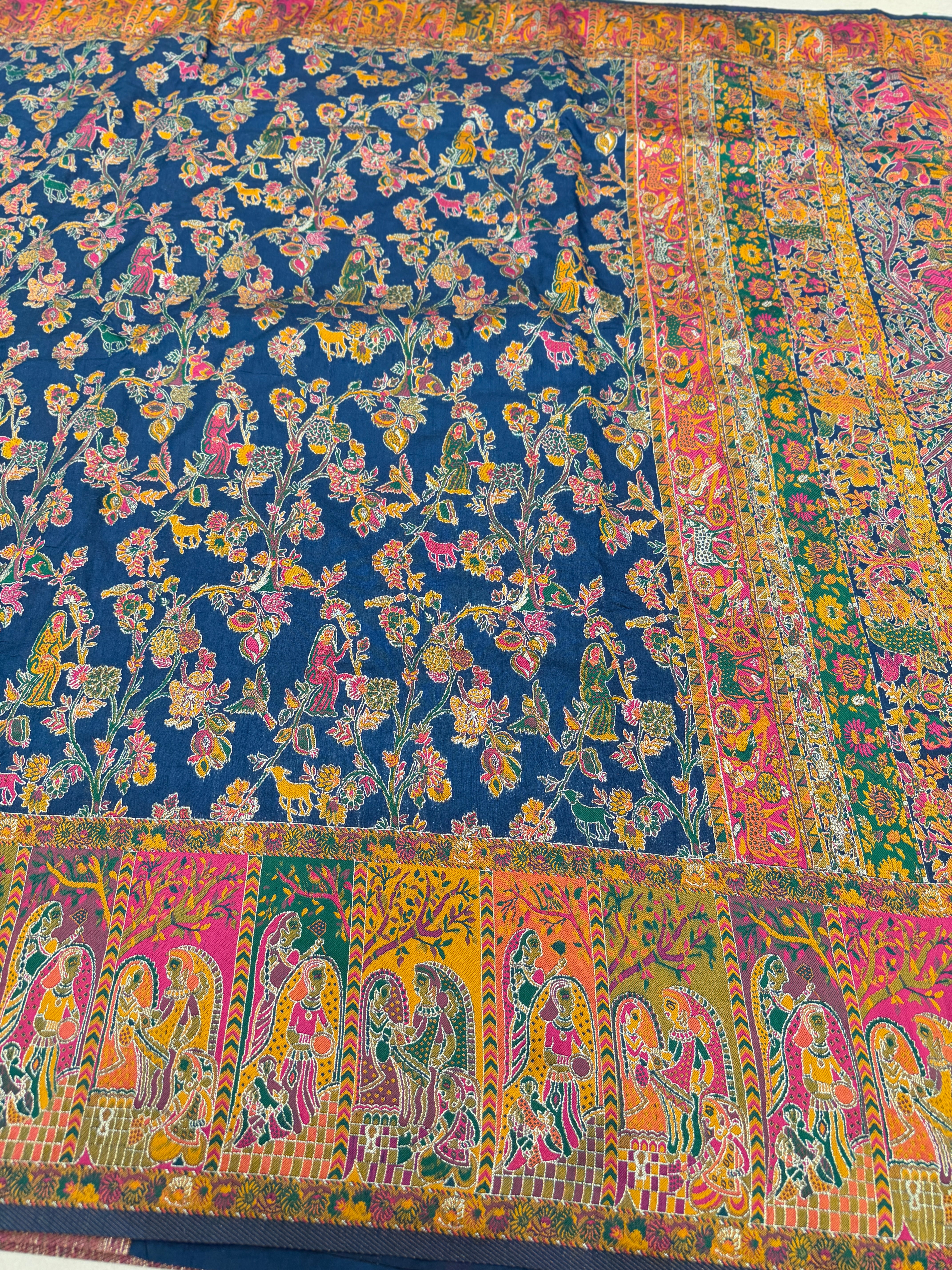 Blue Silk Weaved Pashmina Style Multi Colour Saree