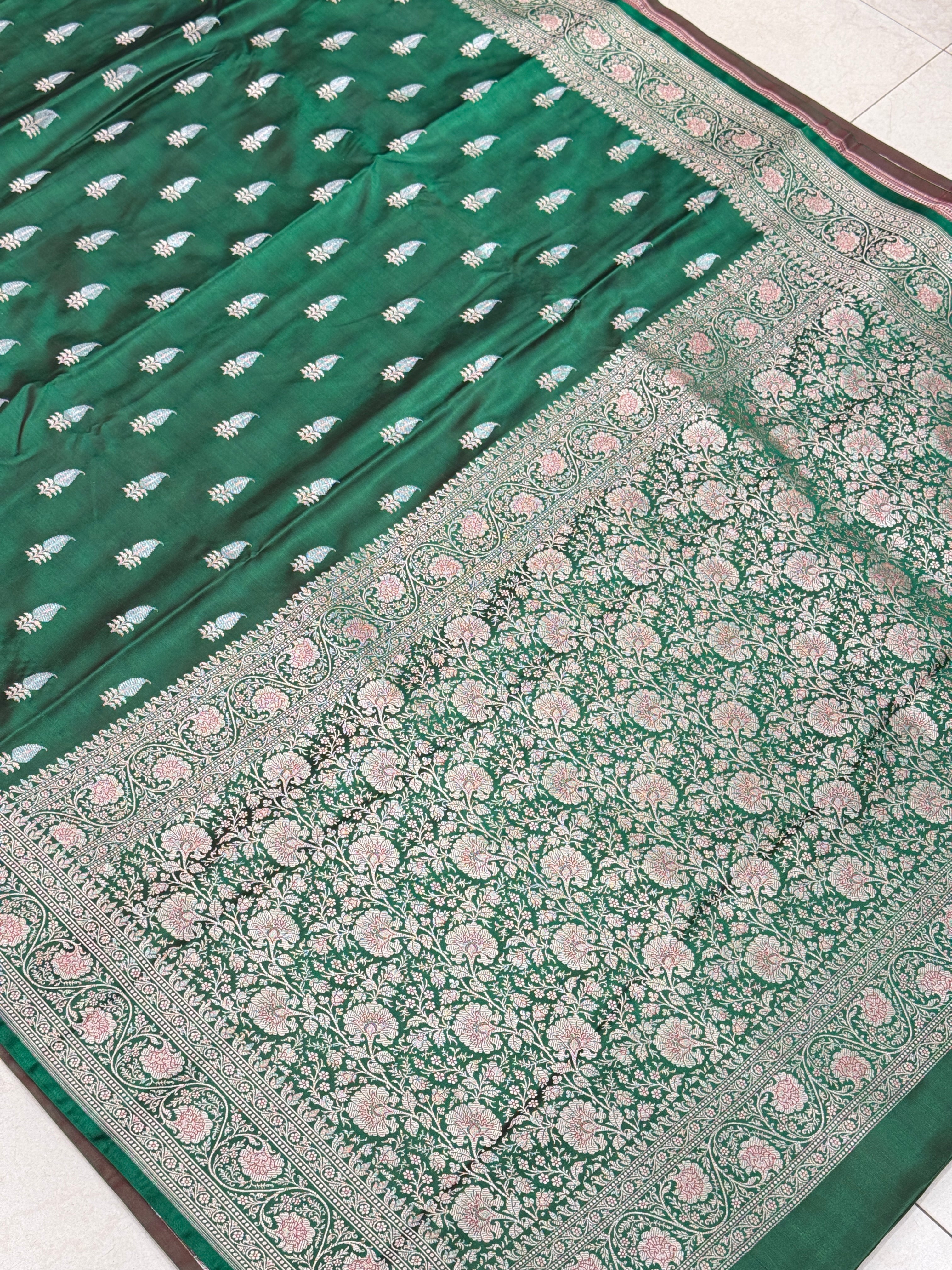Bottle Green Banarasi Silk Sona Roopa Buttis Saree