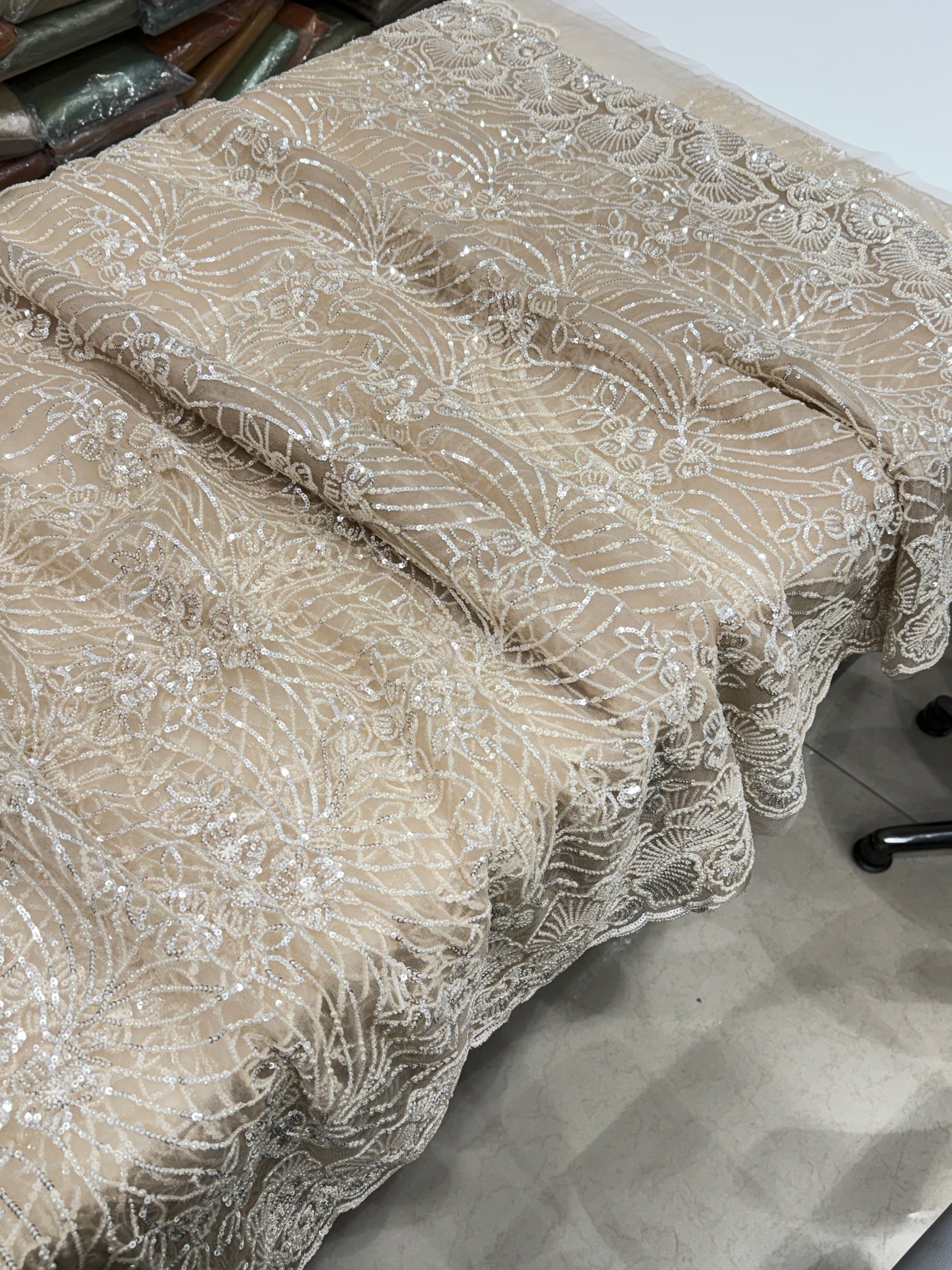 Golden Net Resham Moti Embroidery Soft Saree