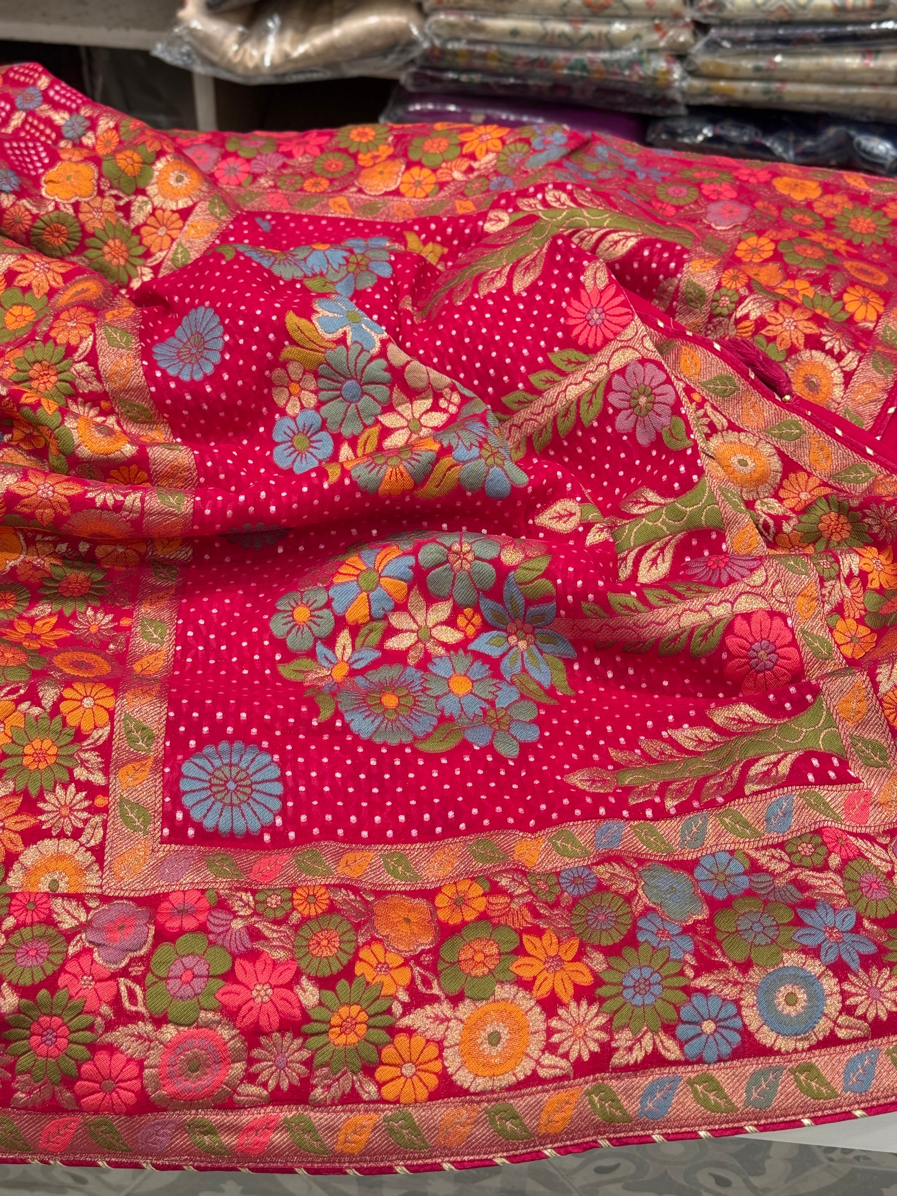 Rani Woven Bandhej Meenakari Saree