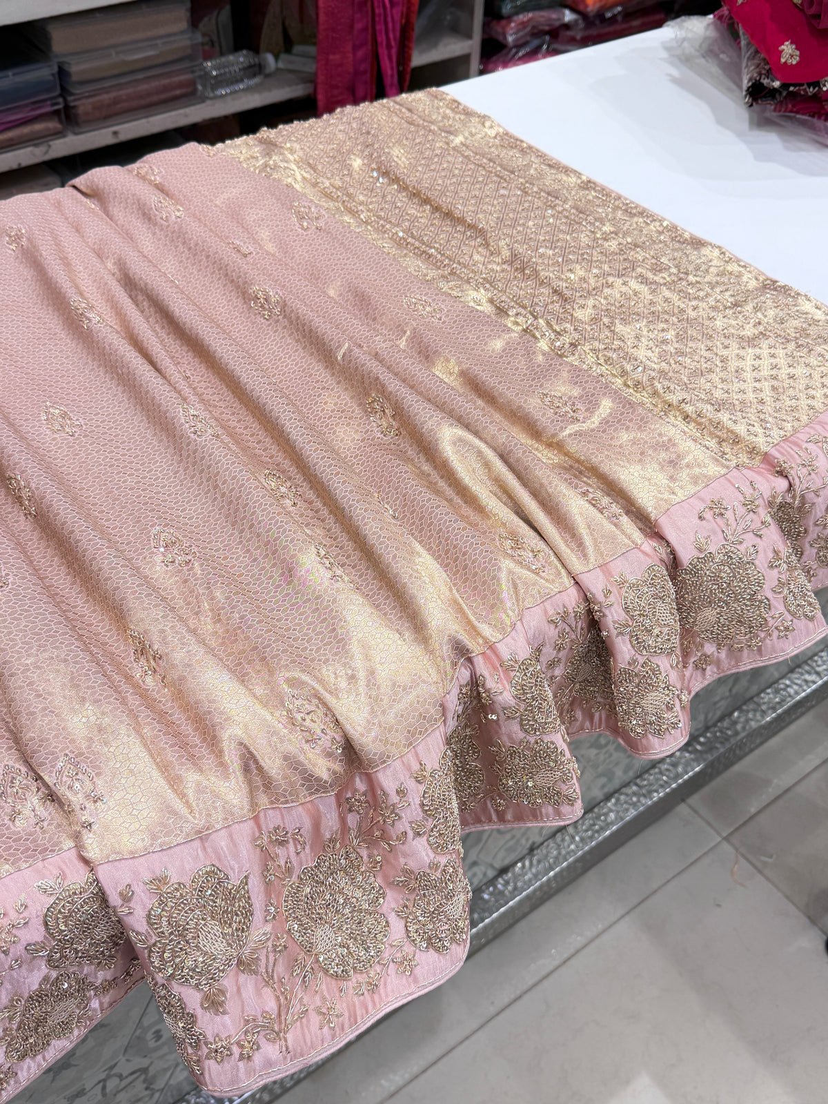 Pink Kanjivaram Floral Zardosi Hand Embroidery Saree