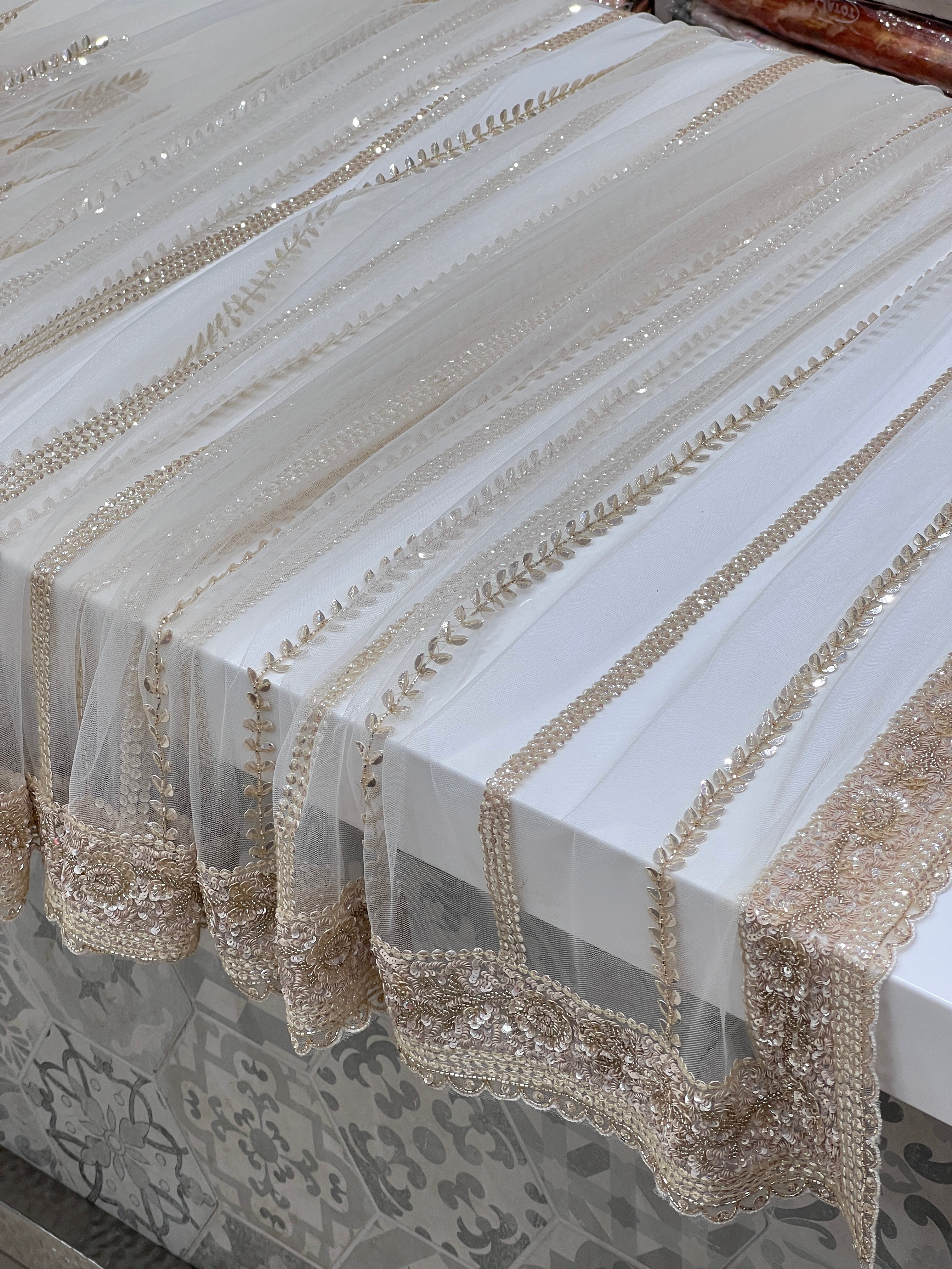 White Sequins Cuddana Net Embroidery Saree