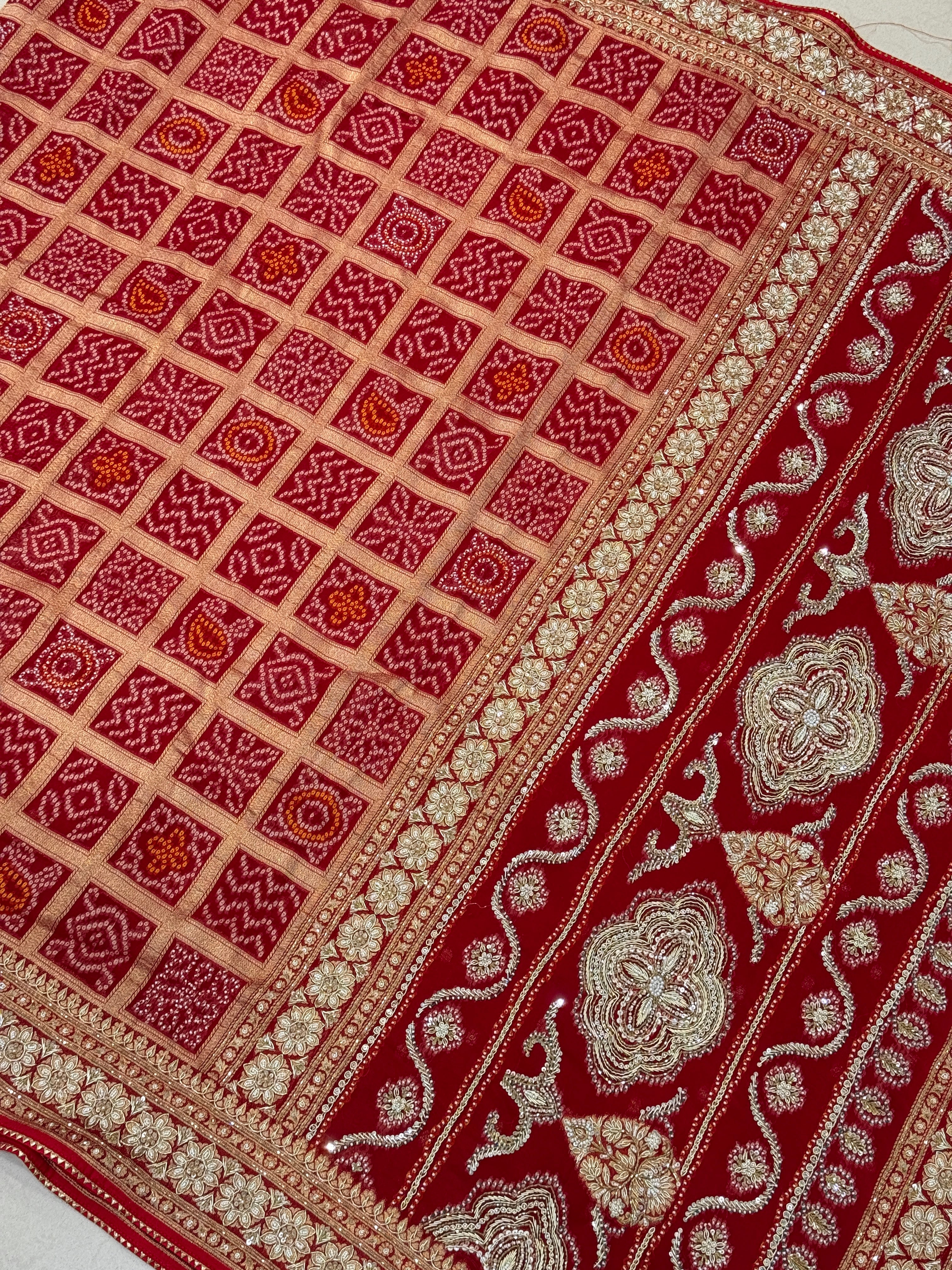 Red Traditional Gharchola Georgette Zardosi Hand Embroidery Saree