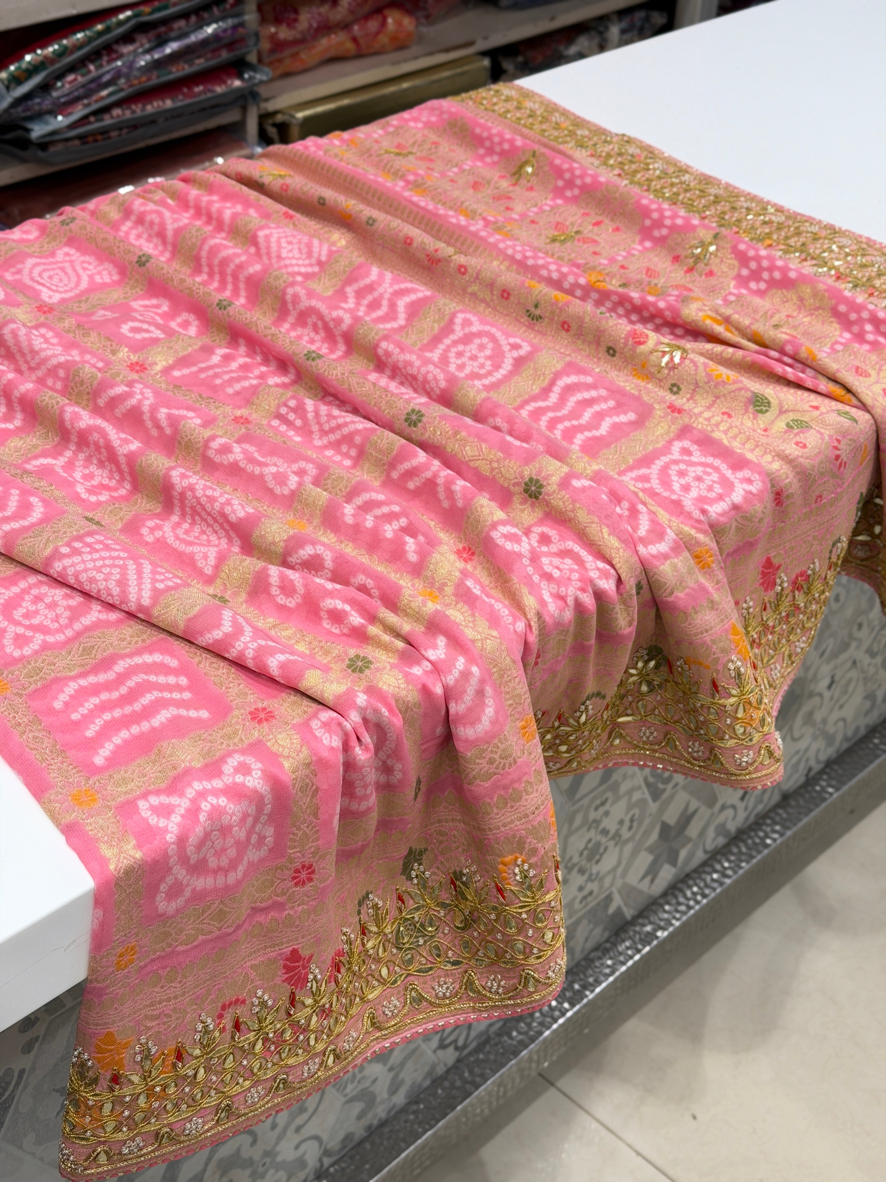 Pink Gharchola Gotapatti Marodi Hand Embroidery Georgette Saree