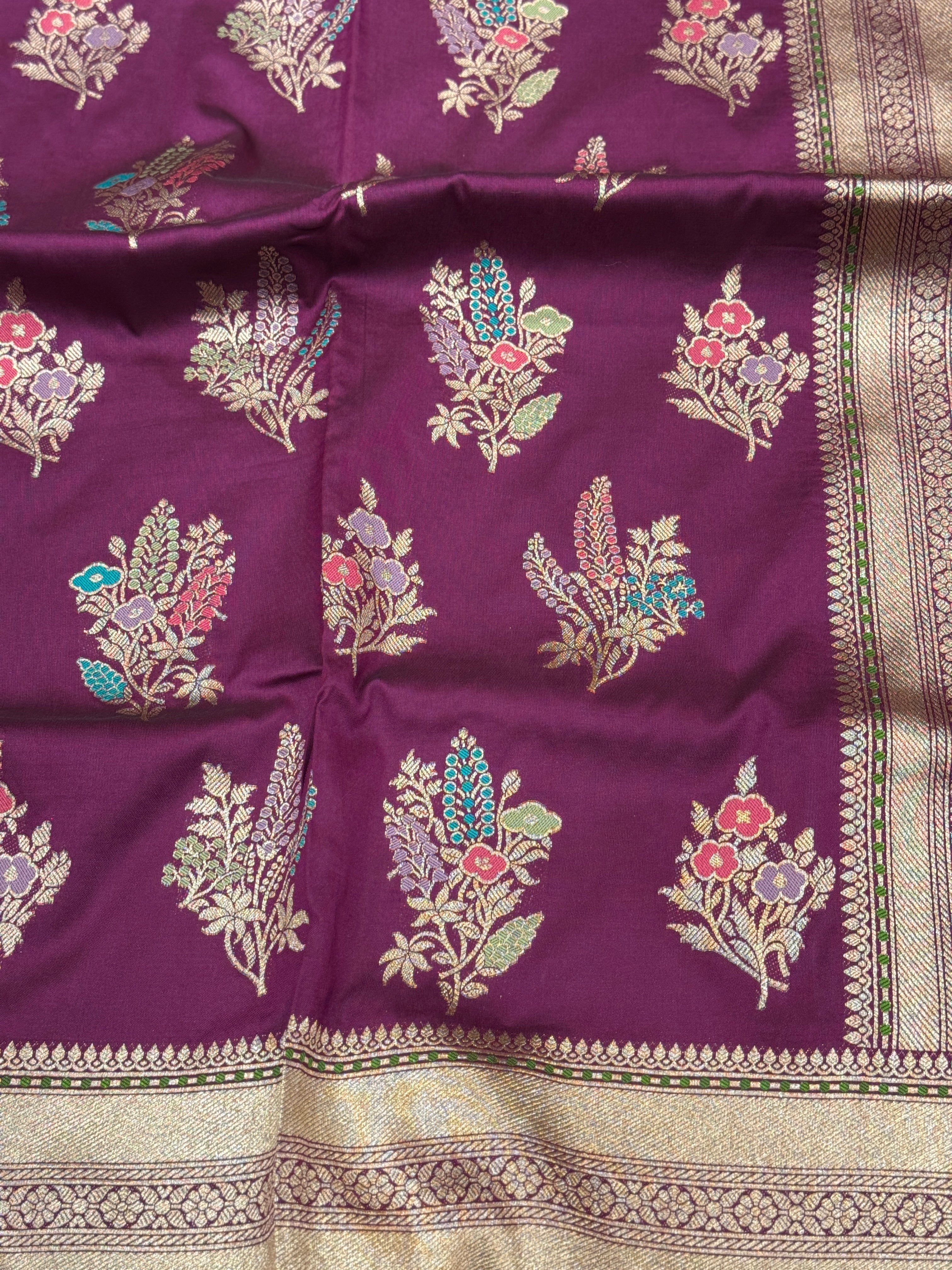 Purple Paisley Butta Banarasi Silk Saree