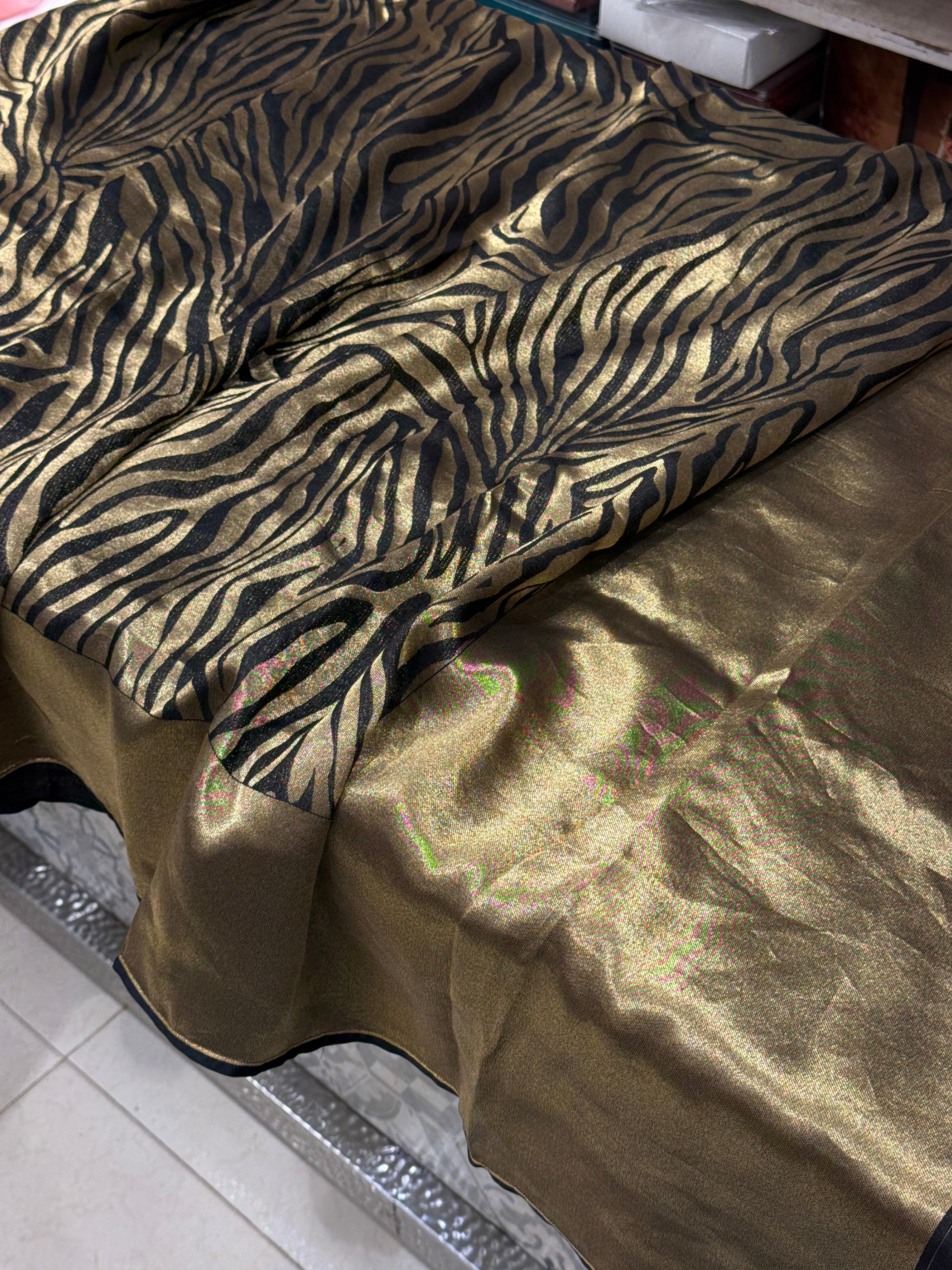 Black Munga Tissue Silk Contemporary Tiger Weave Banarasi Saree