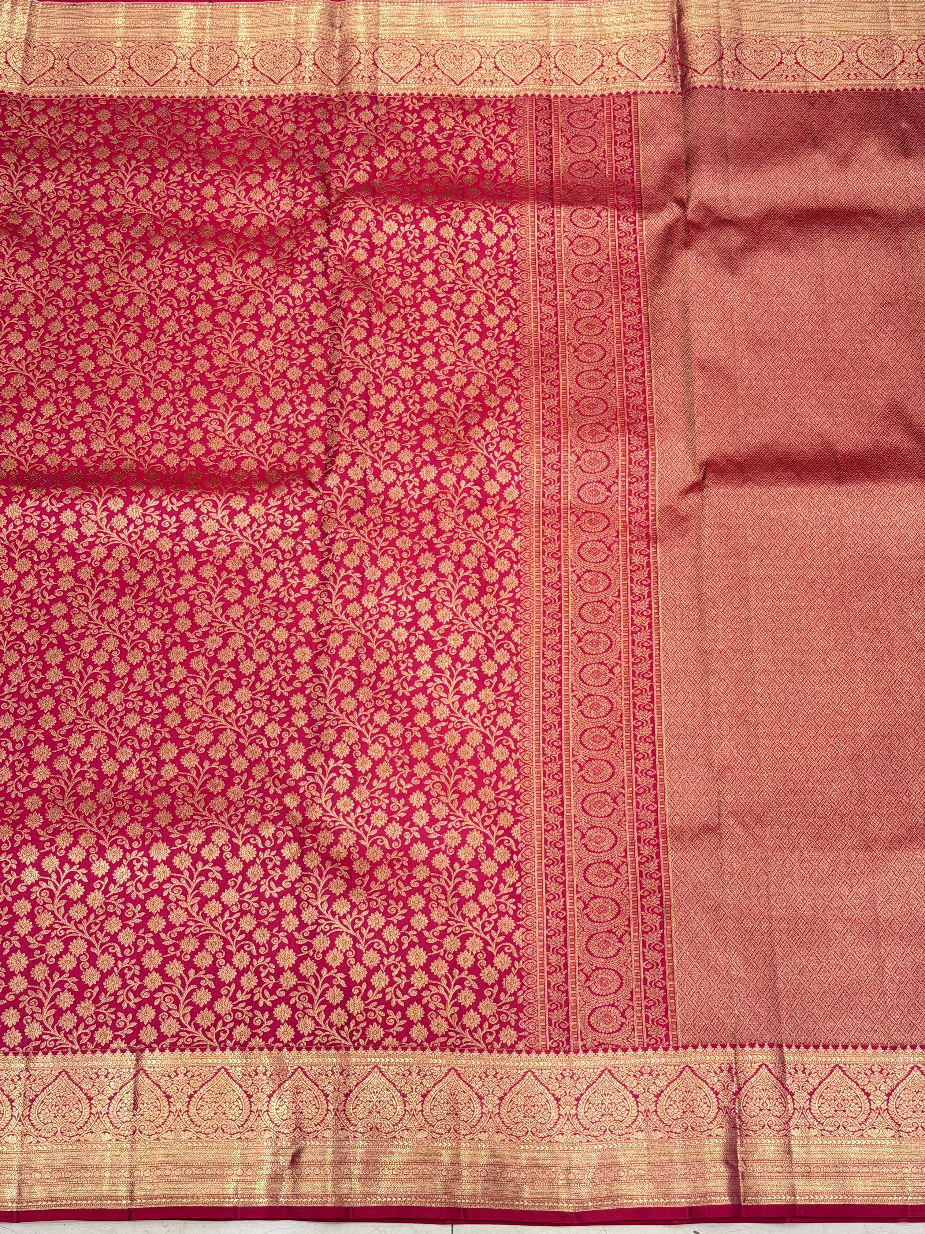 Crimson Floral Jaal Pure Silk Kanjivaram Saree