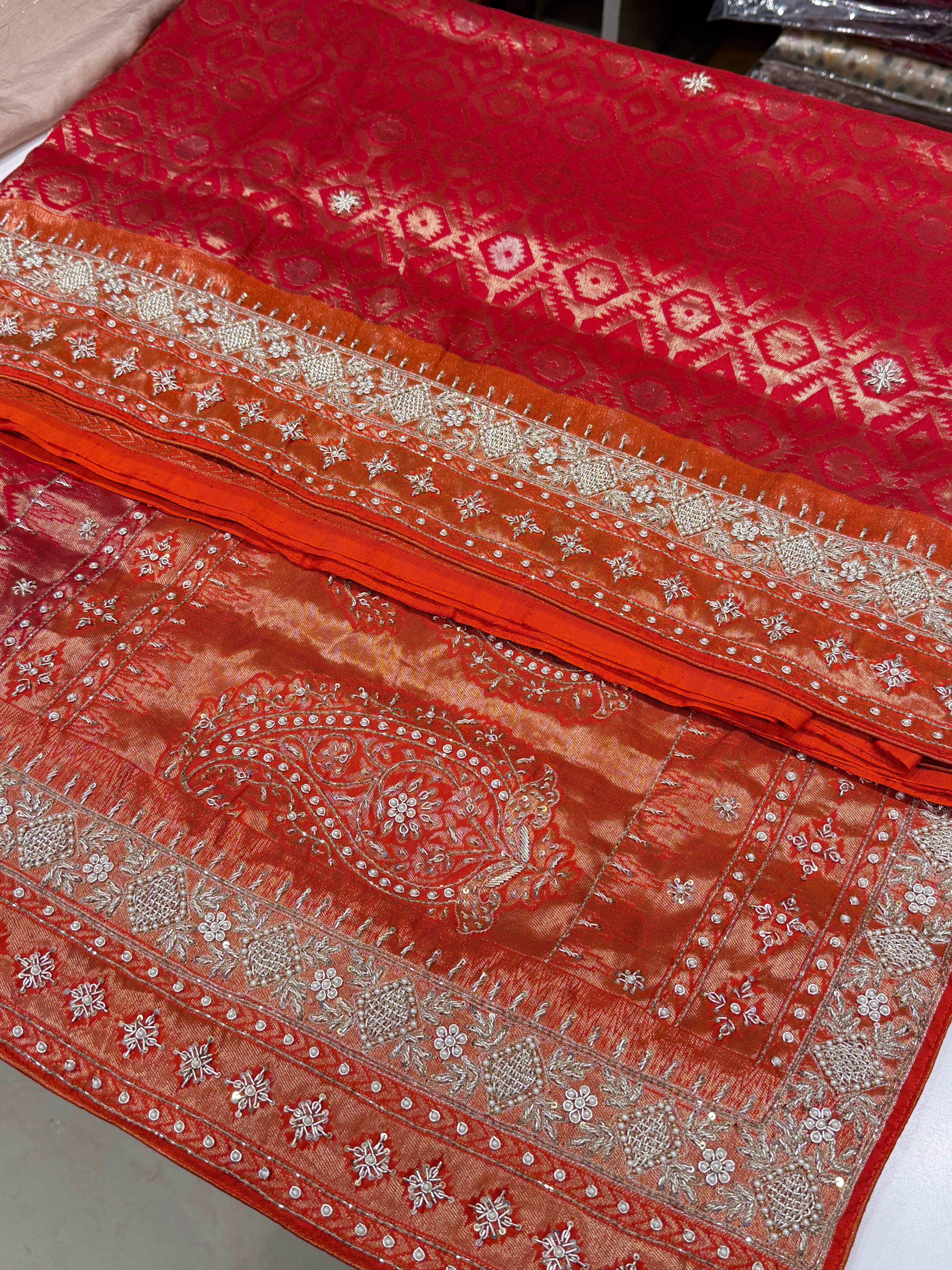 Red Contemporary Kanjivaram Upada Zardosi Hand Embroidery Saree