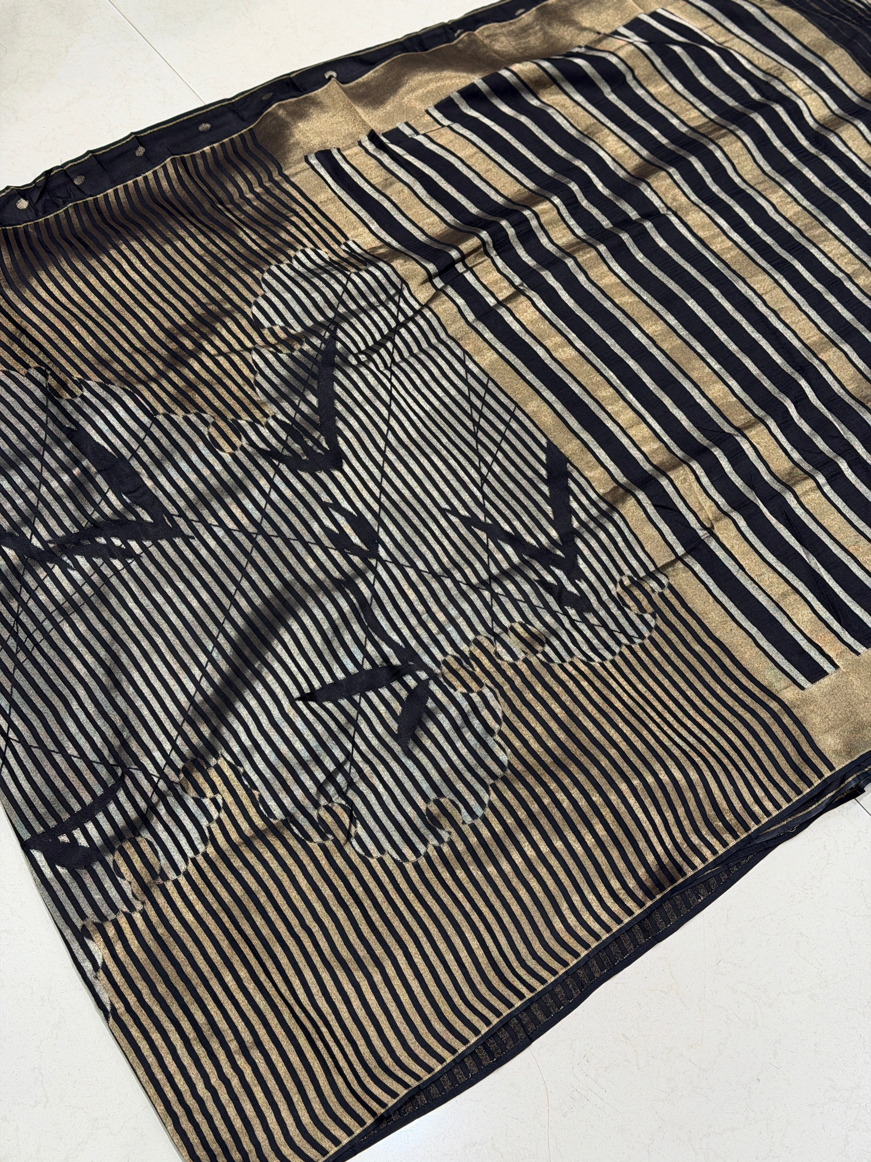 Black Contemporary Silver Golden Banarasi Munga Saree