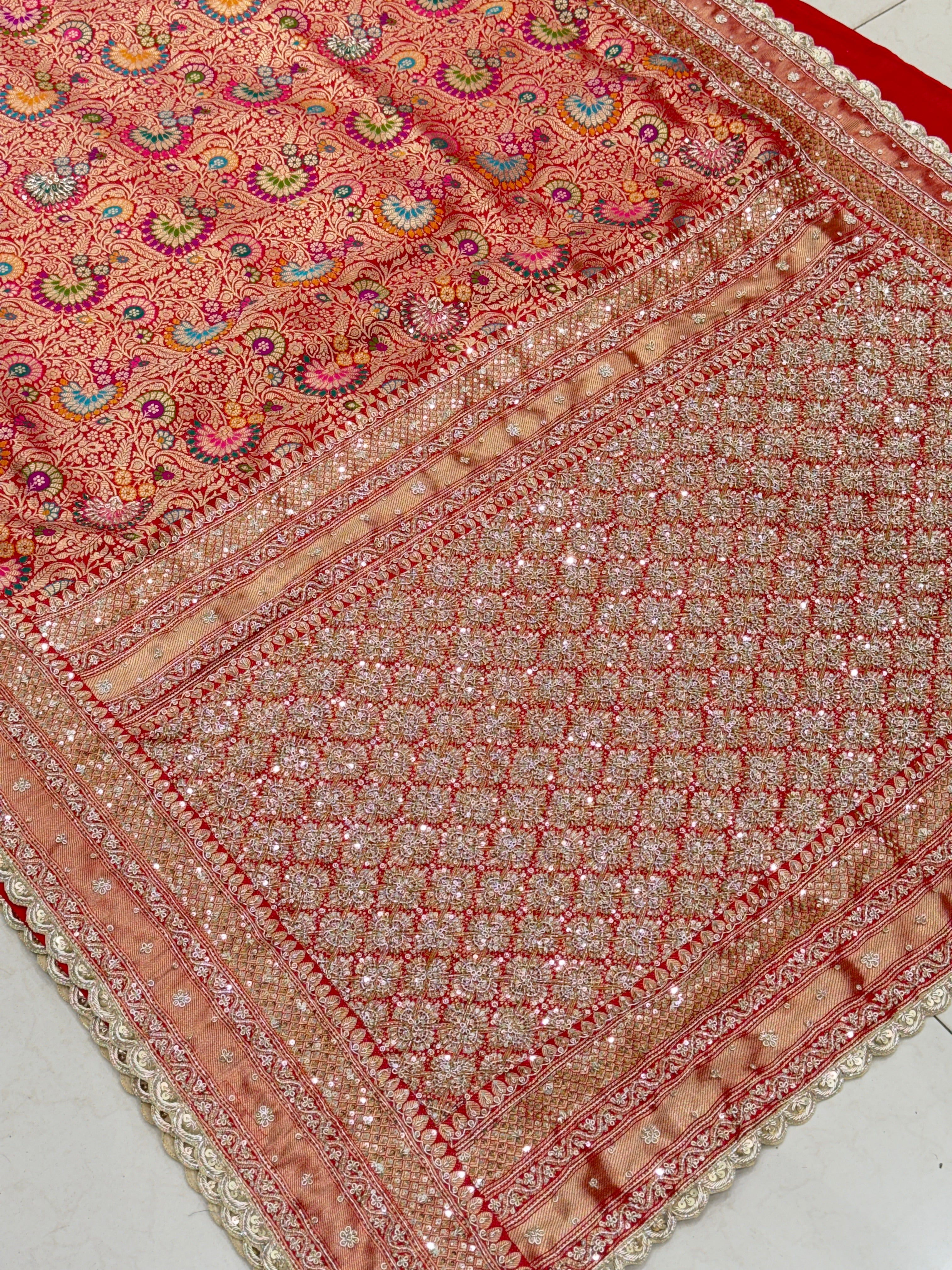 Red Banarasi Khinkhwab Zardosi Embroidery Saree
