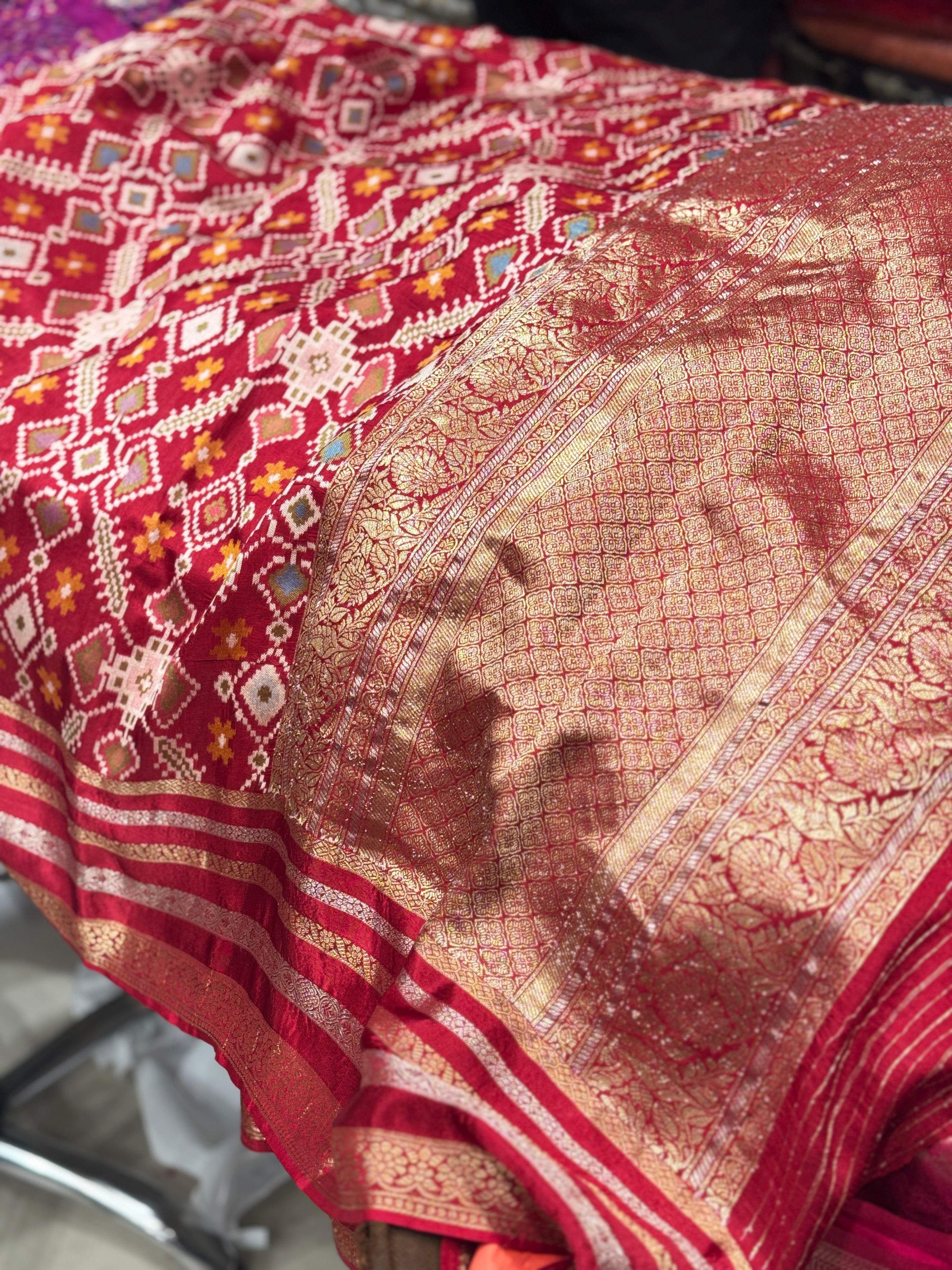Red Banarasi Munga Patola Weaved Saree