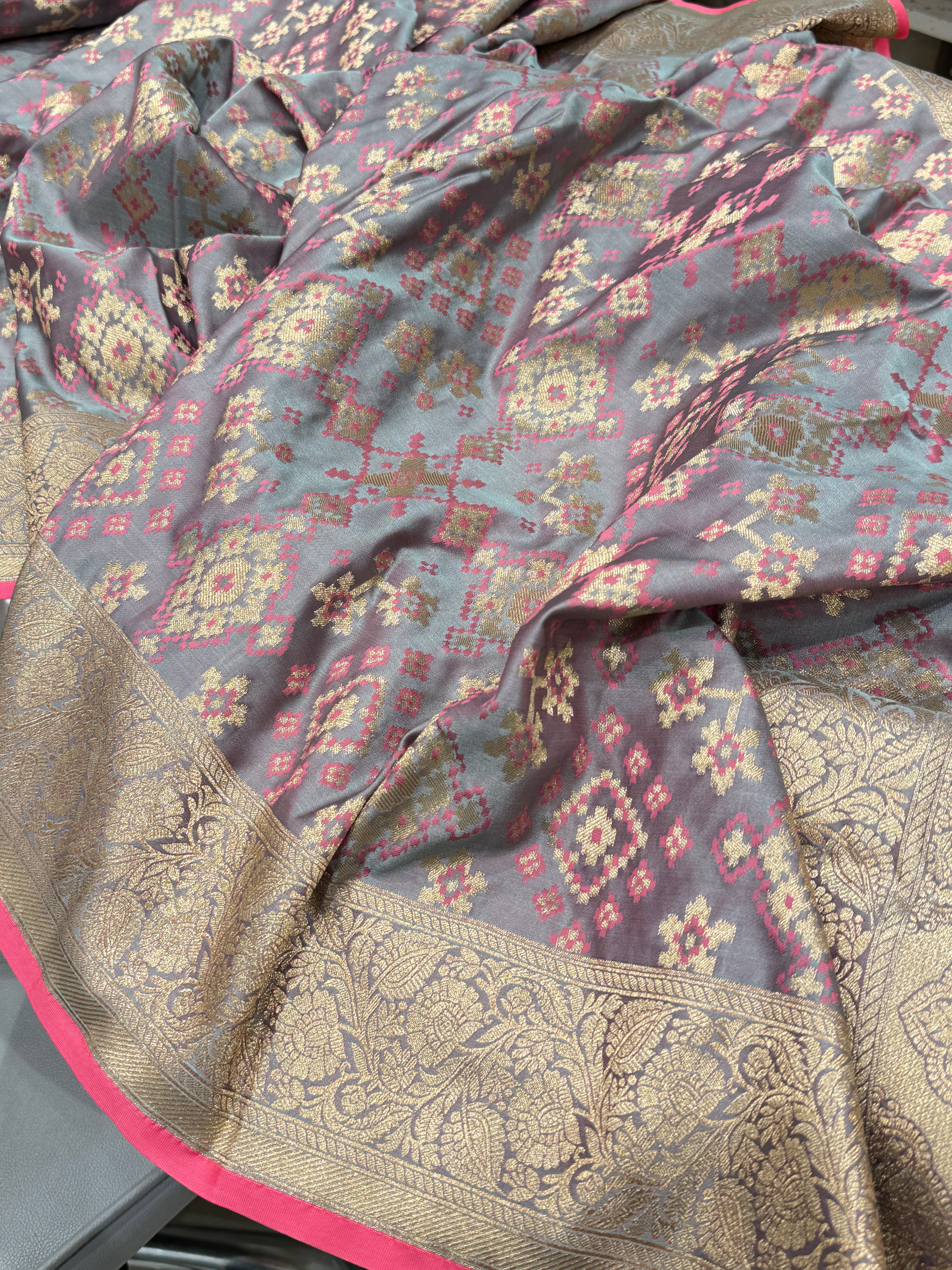 Grey Pink Banarasi Patola Weave Saree