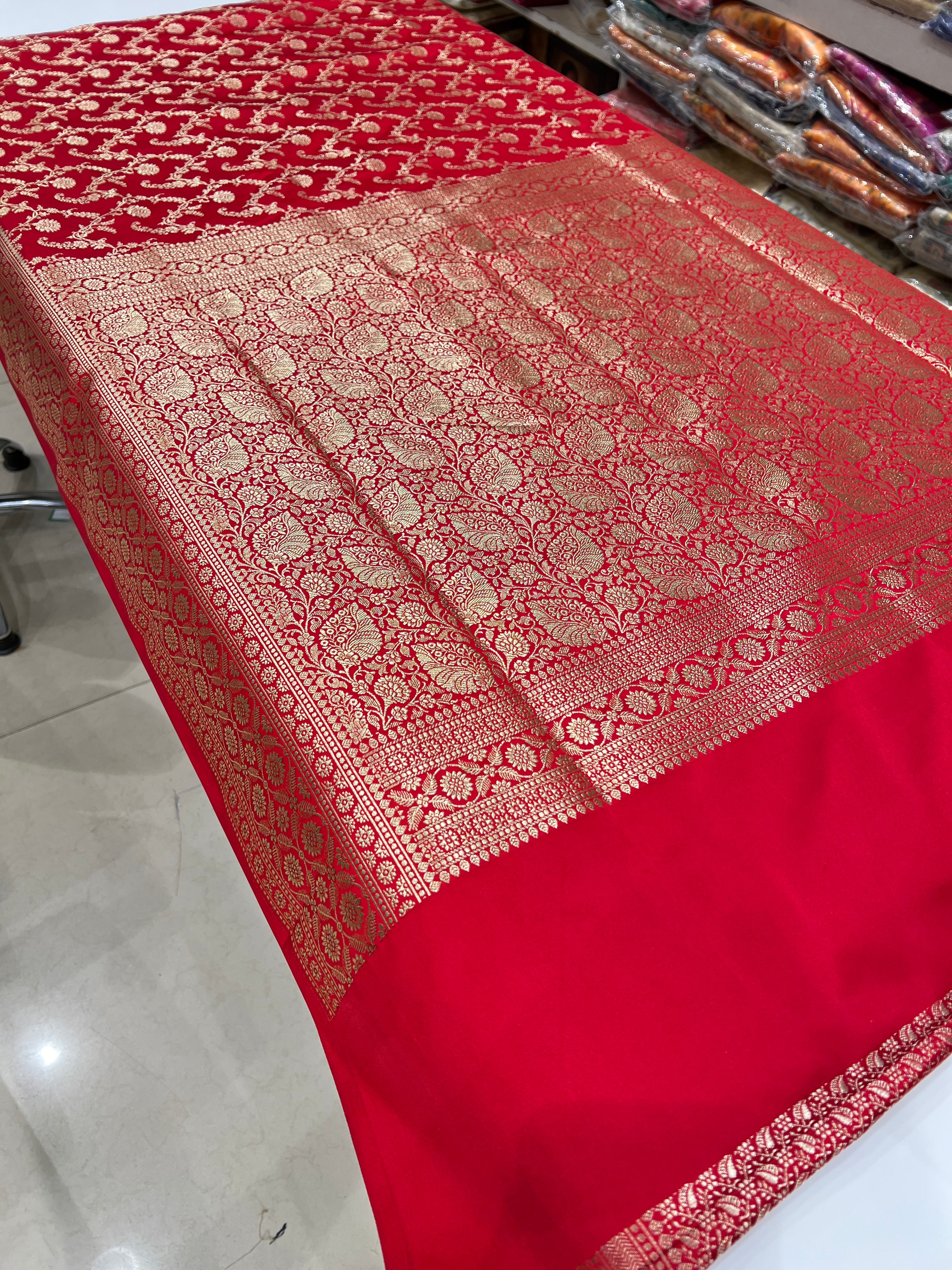 Red Banarasi Silk Leaf Pallu Saree