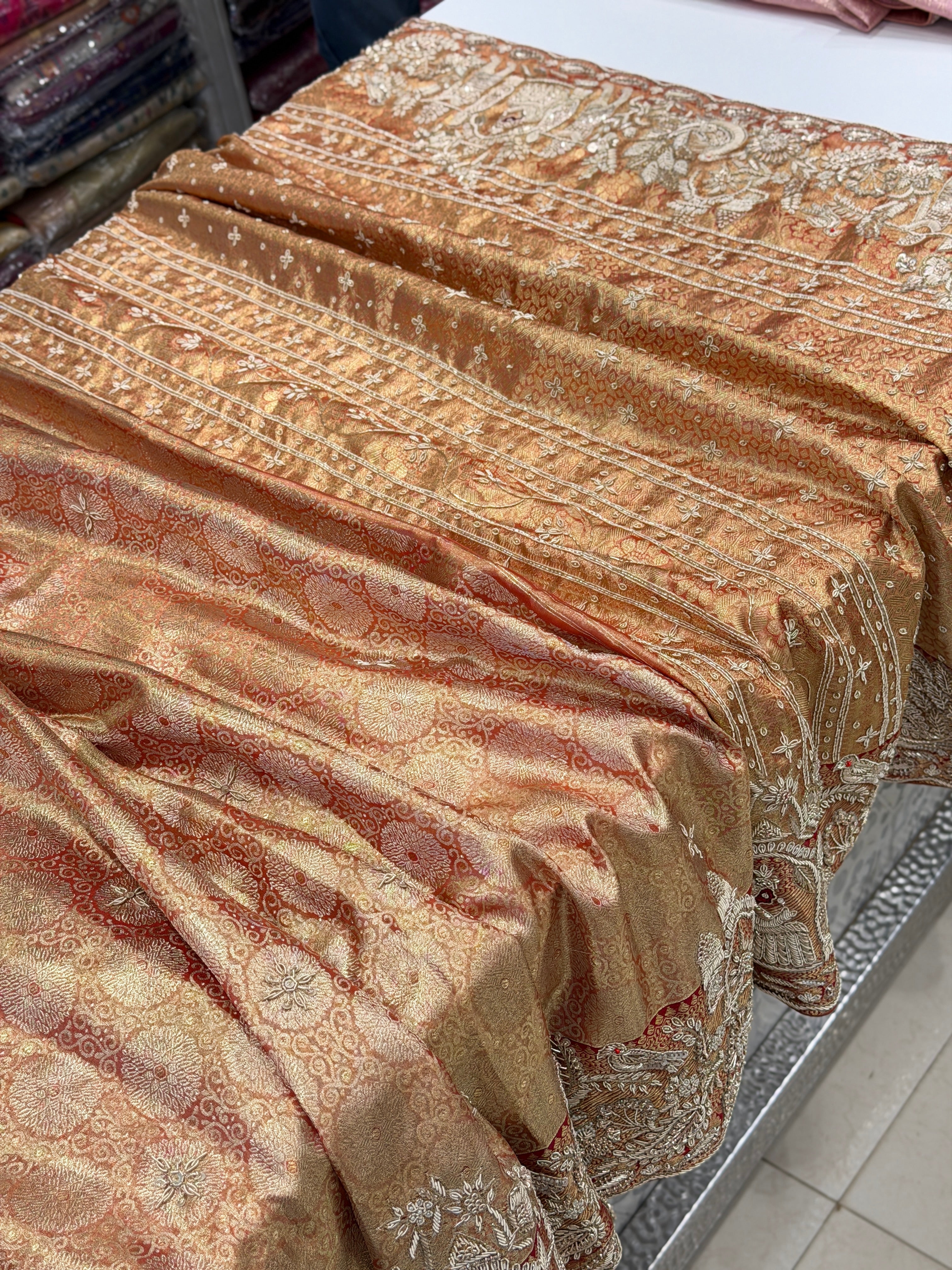 Red Tissue Kanjivaram Zardosi Doli Hand Embroidery Saree