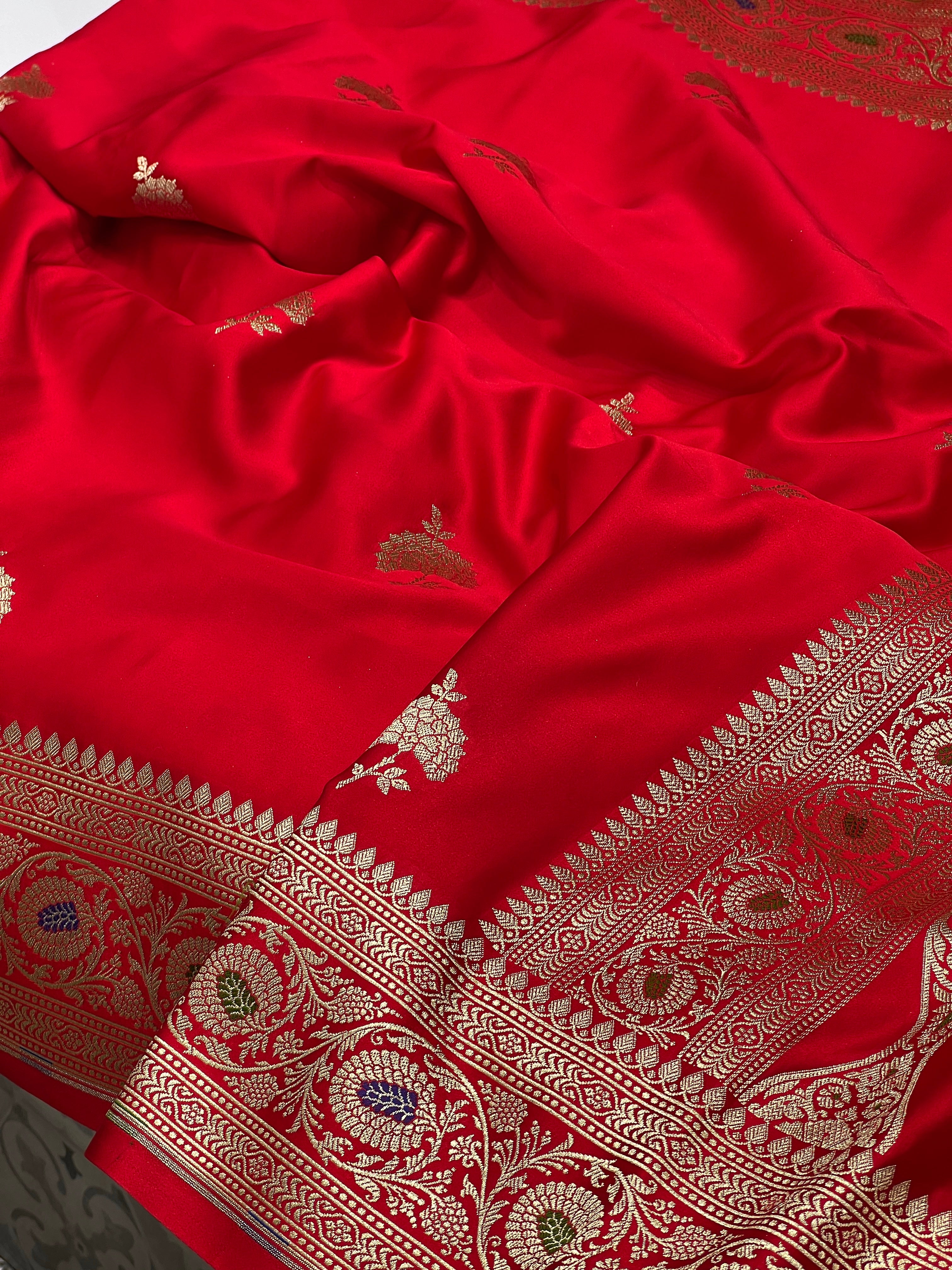 Red Banarasi Silk Meenakari Border Saree