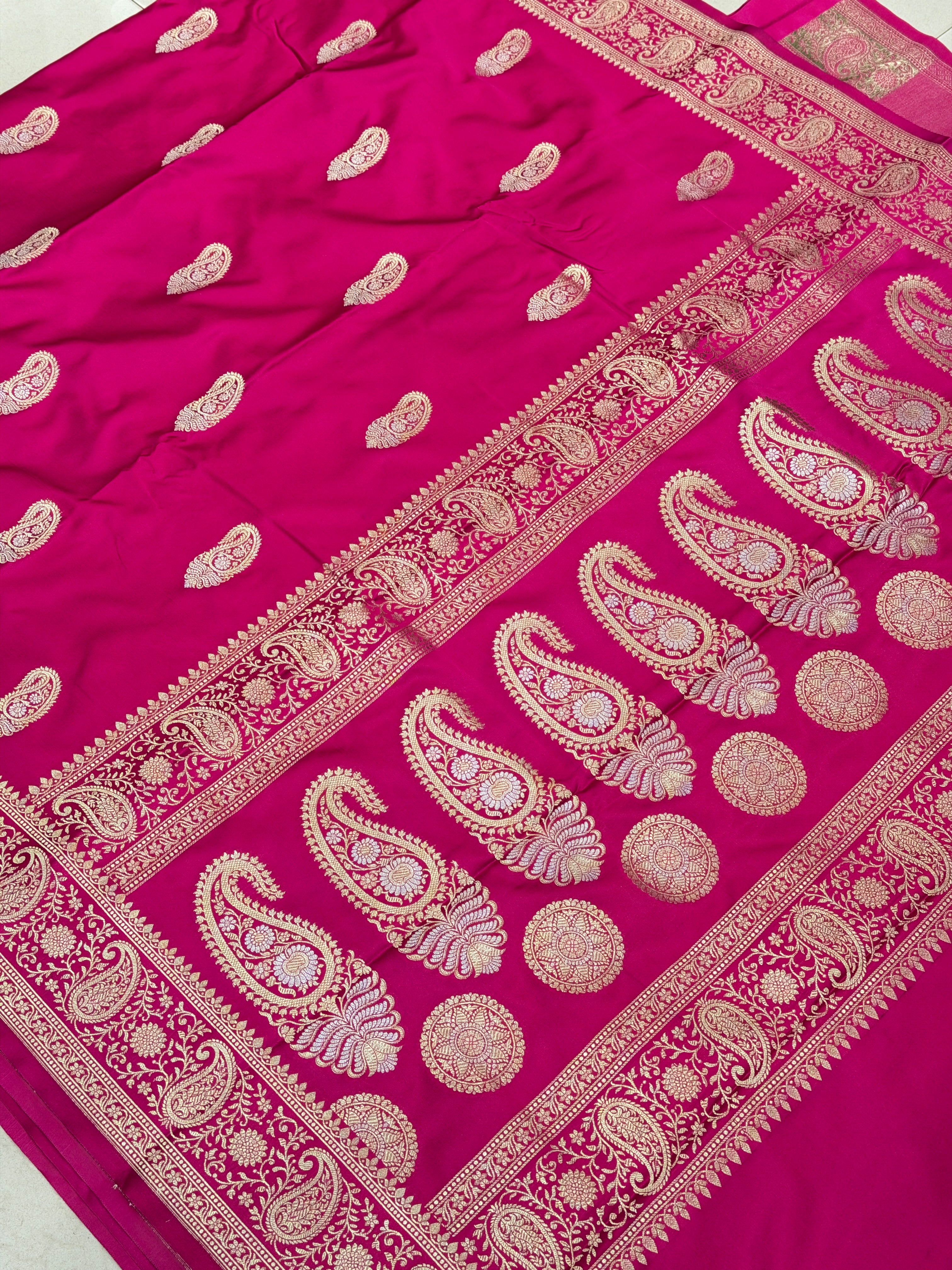 Rani Pink Sona Roopa Keri Butta Banarasi Silk Saree