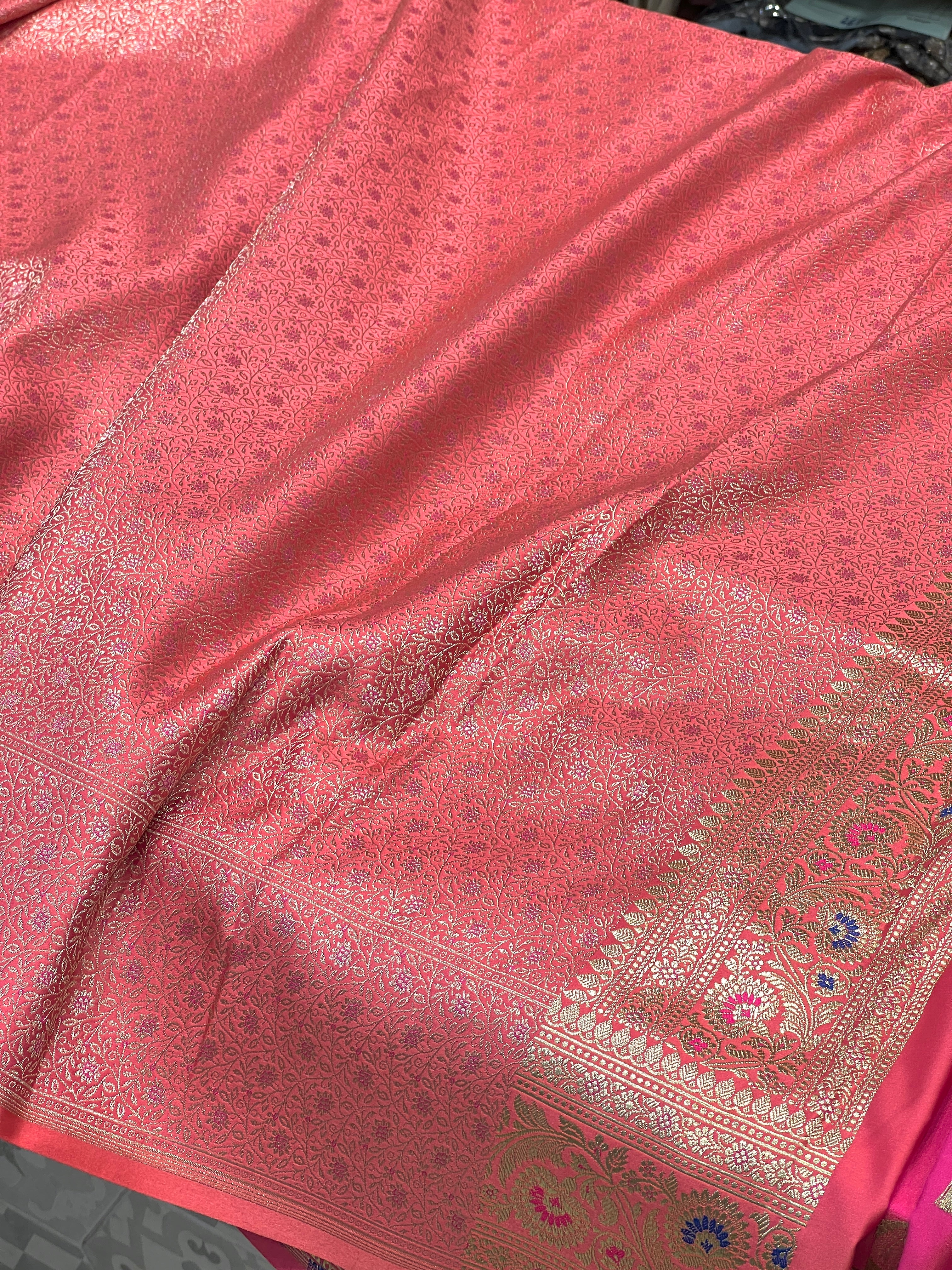 Peach Pink Banarasi Meenkari Saree